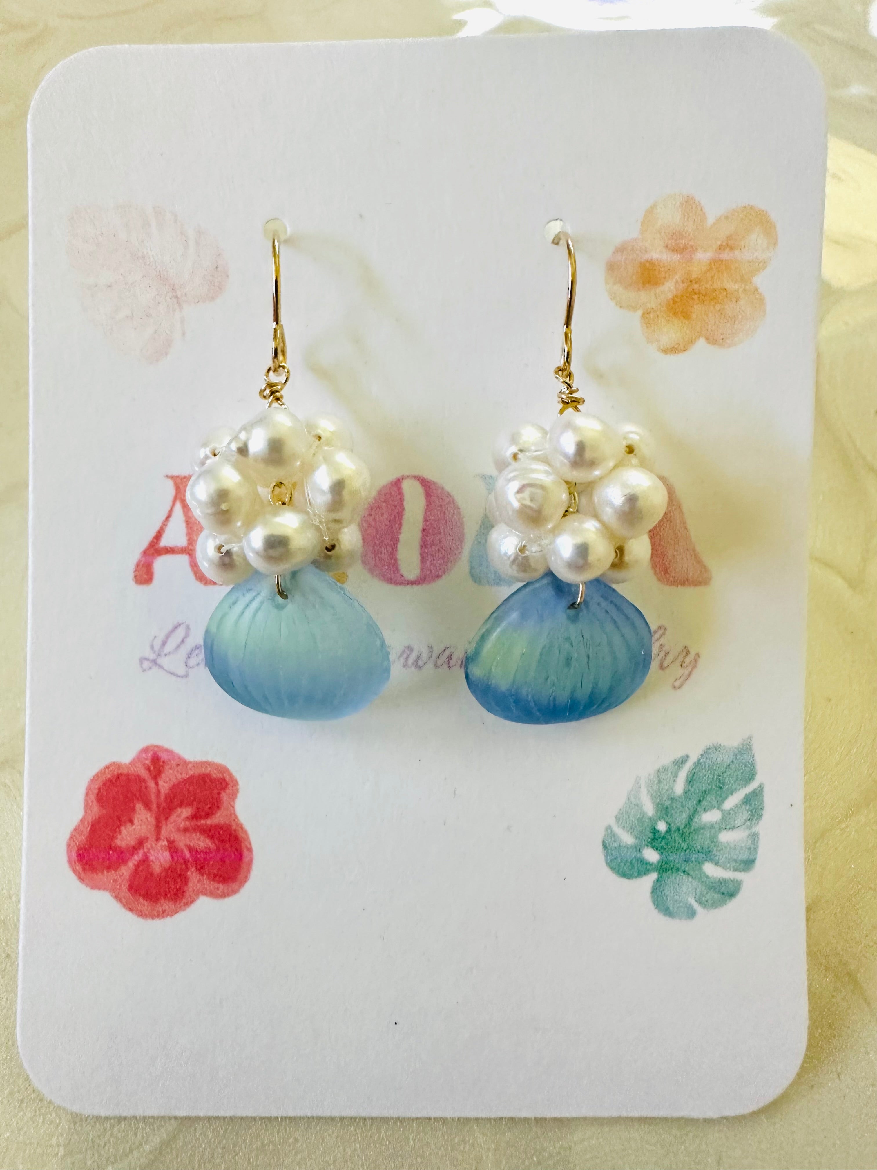 Freshwater Pearls & Glass Shell Earrings