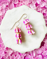 Pink Crown Flower Earrings