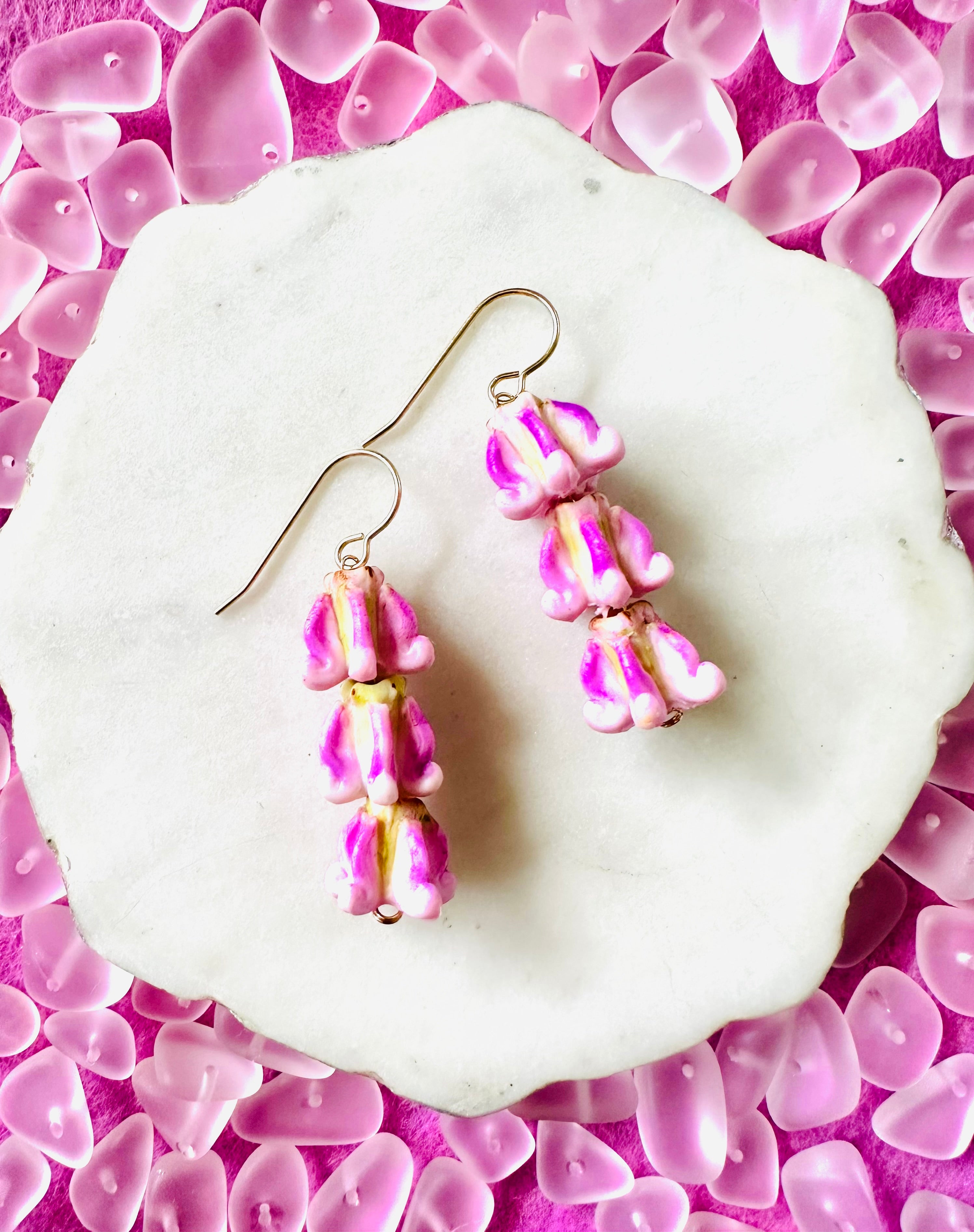 Pink Crown Flower Earrings