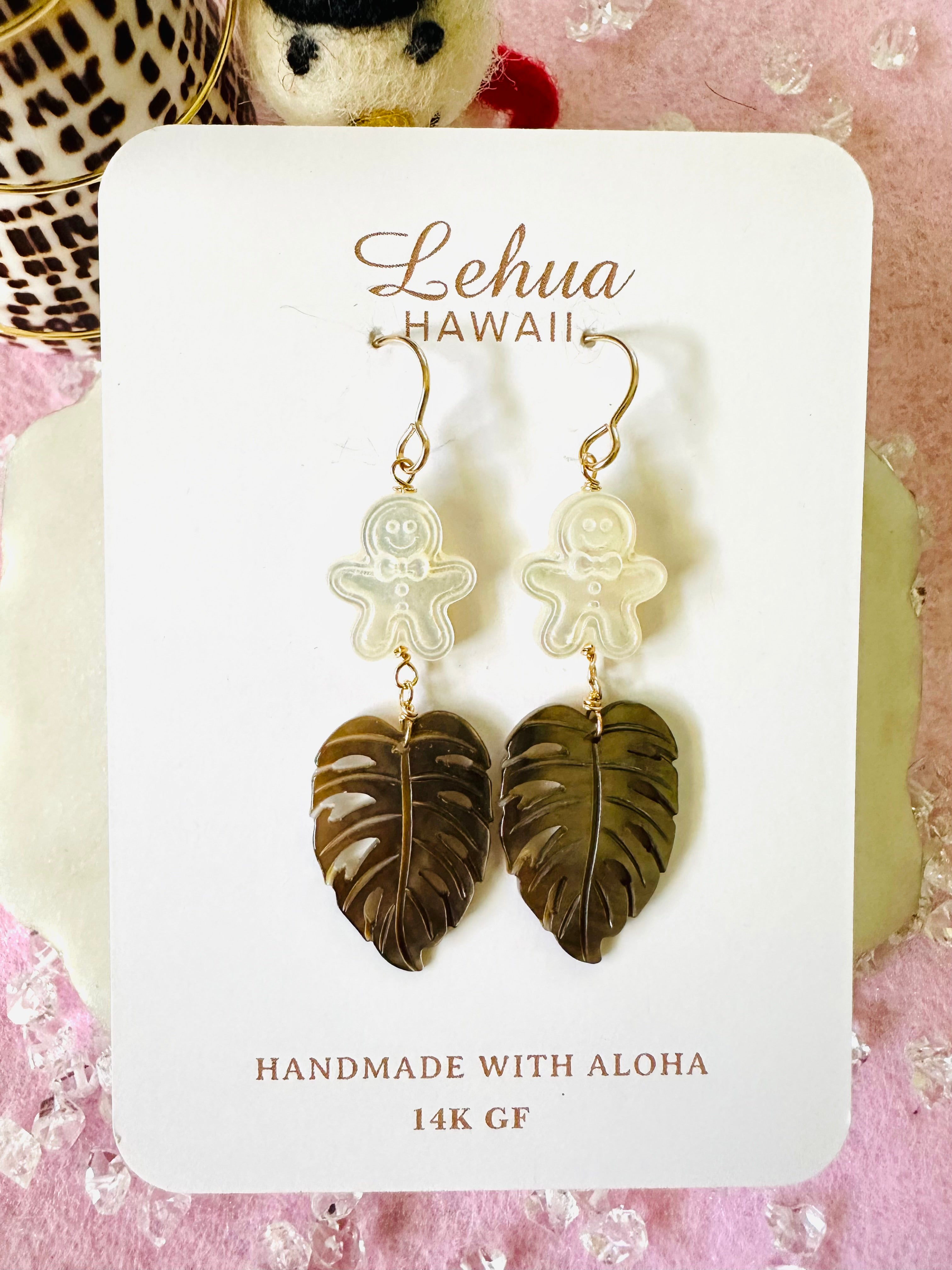 Gingerbread man & Shell Leaf Earrings