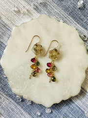 Vintage Gold Flower & Toumaline Earrings