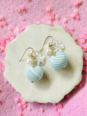 Plumeria Shell & Puff Glass Heart Earrings