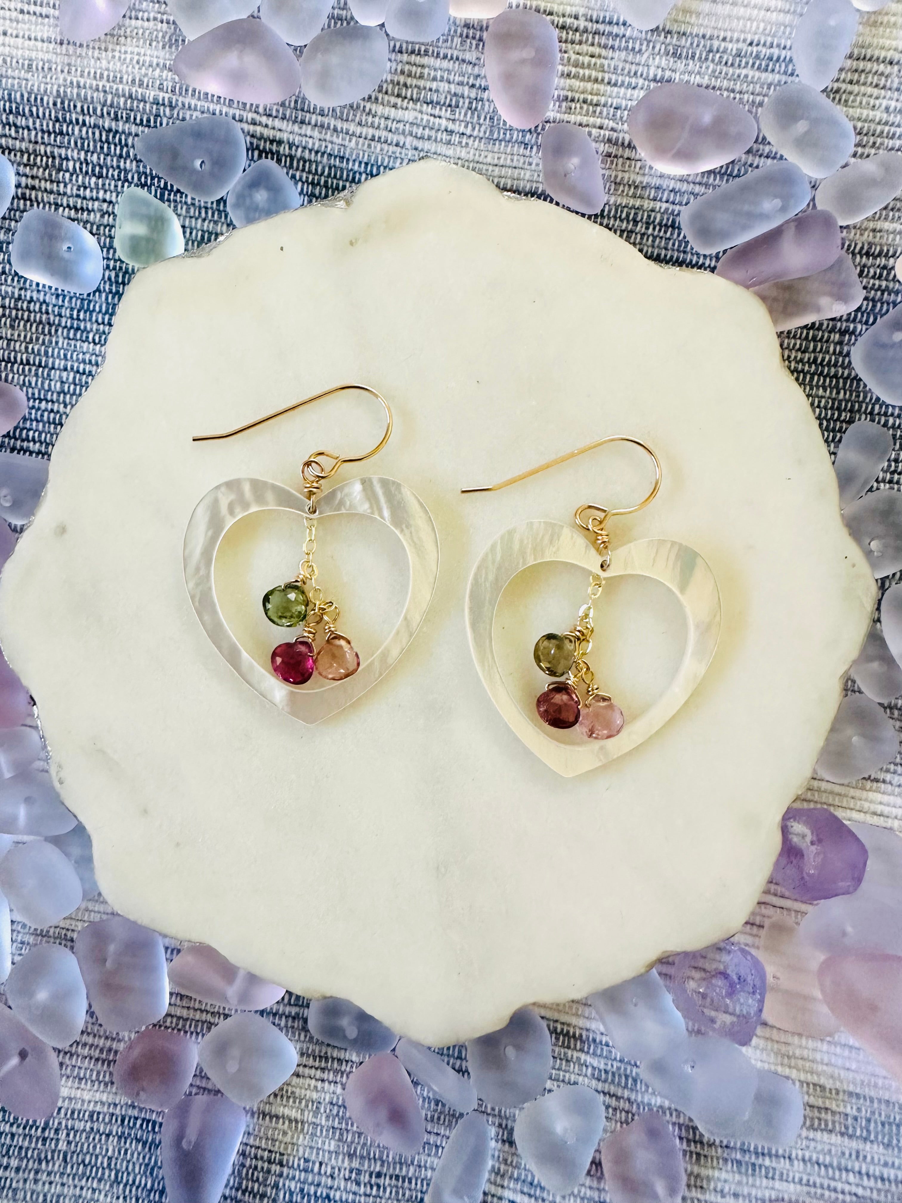 Shell Heart & Tourmaline Earrings