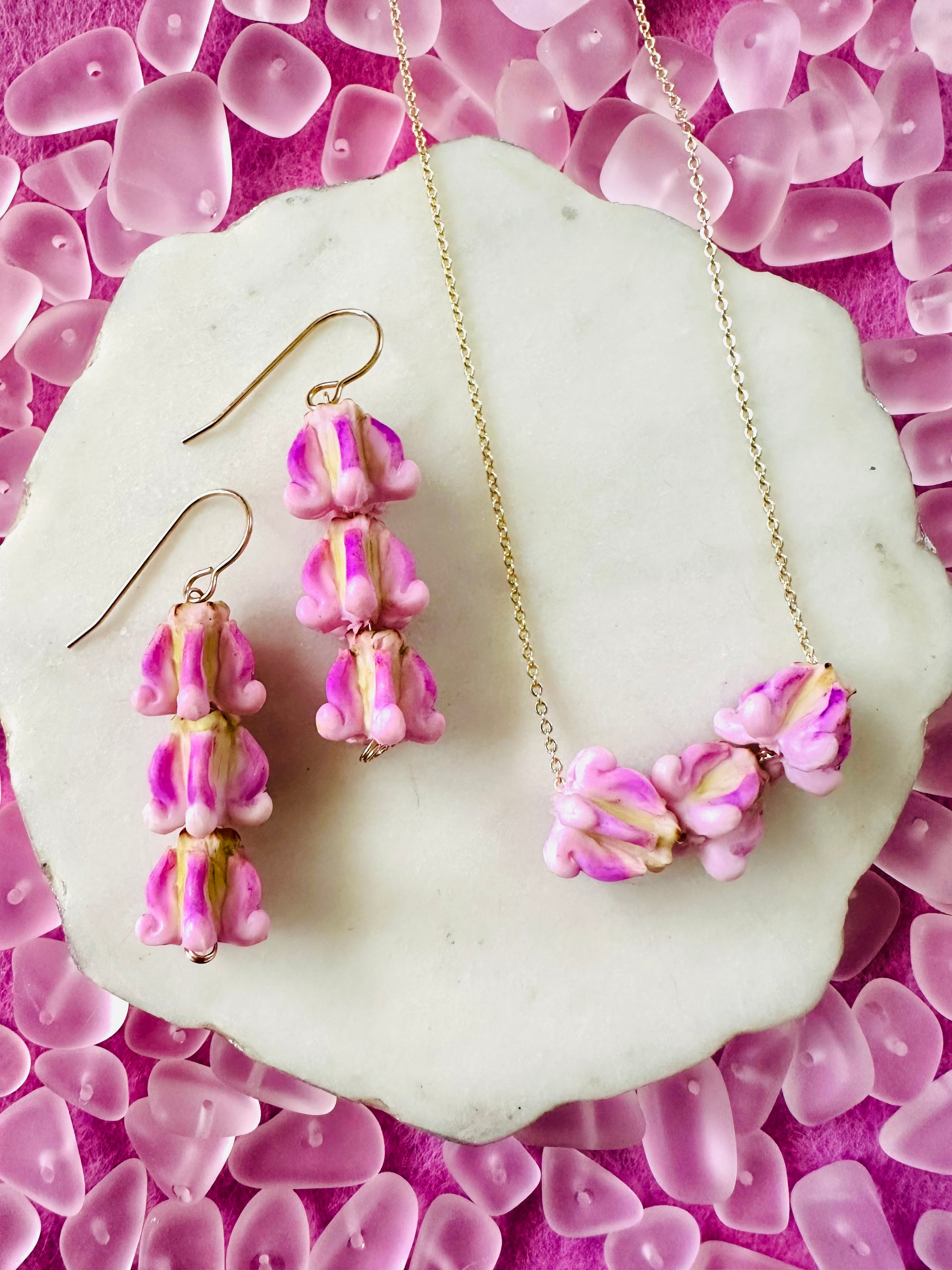 Pink Crown Flower Earrings