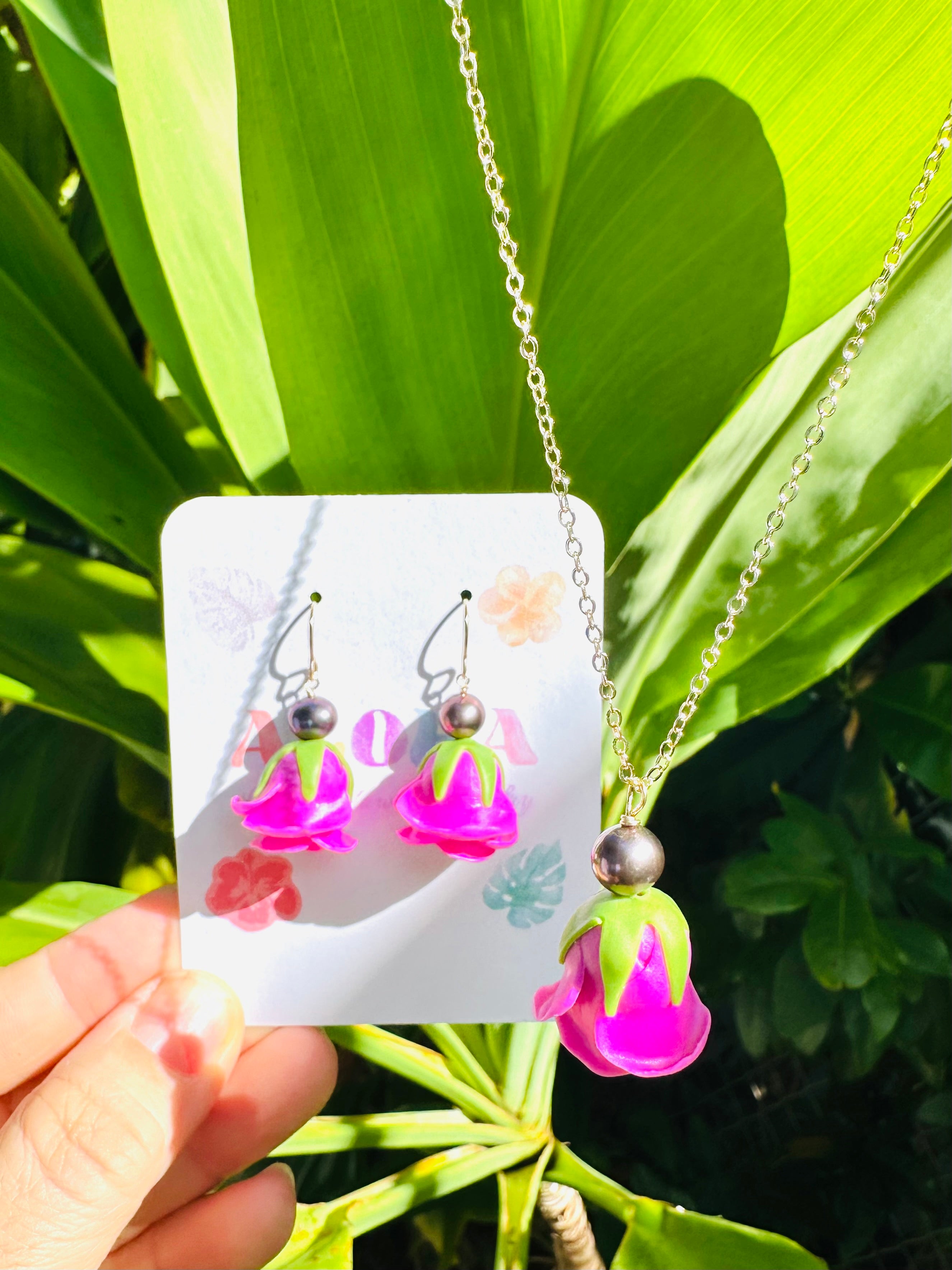 Pink Rose & Peacock Pearl Necklaces