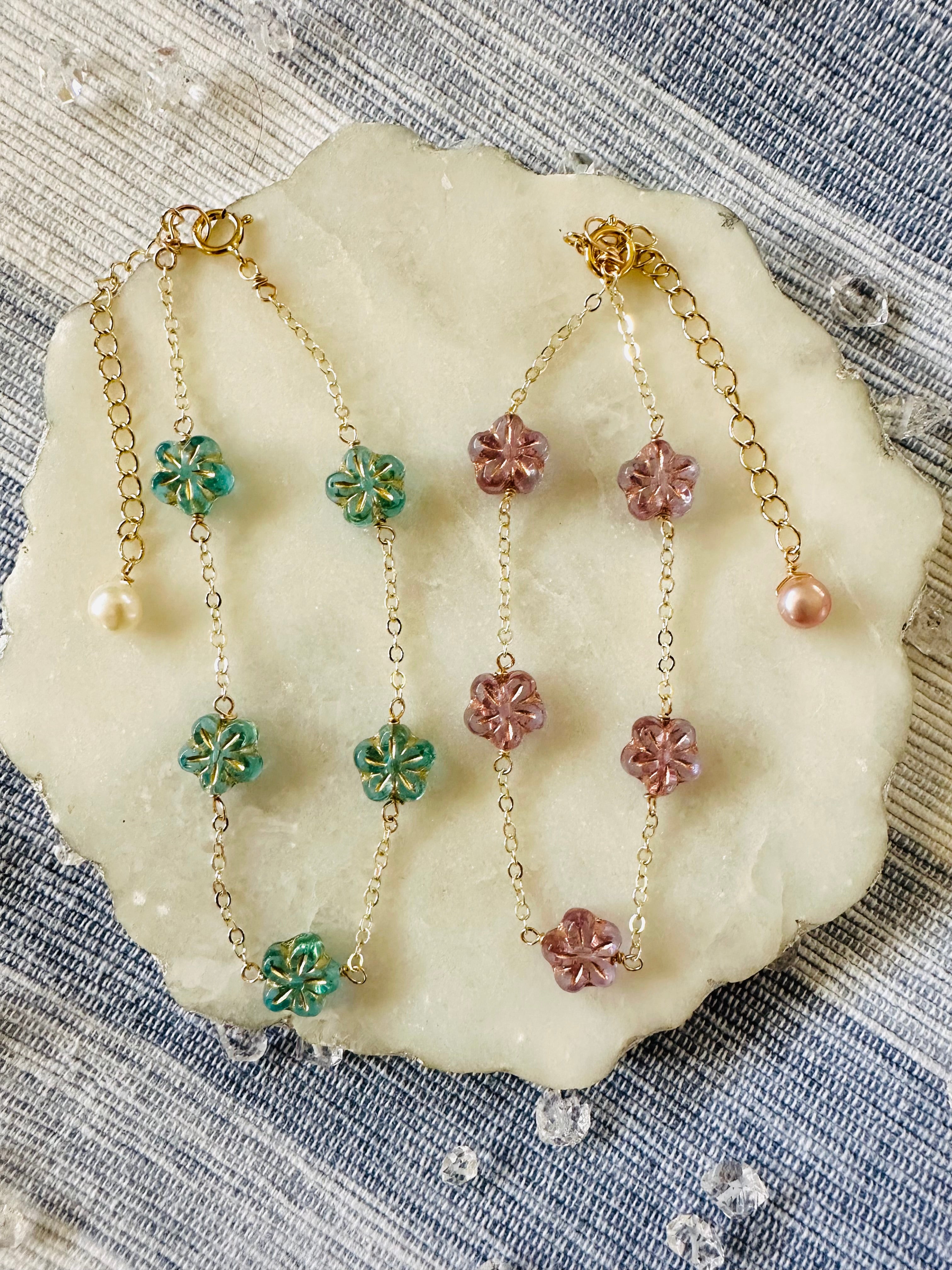 Glass Flower Bracelets