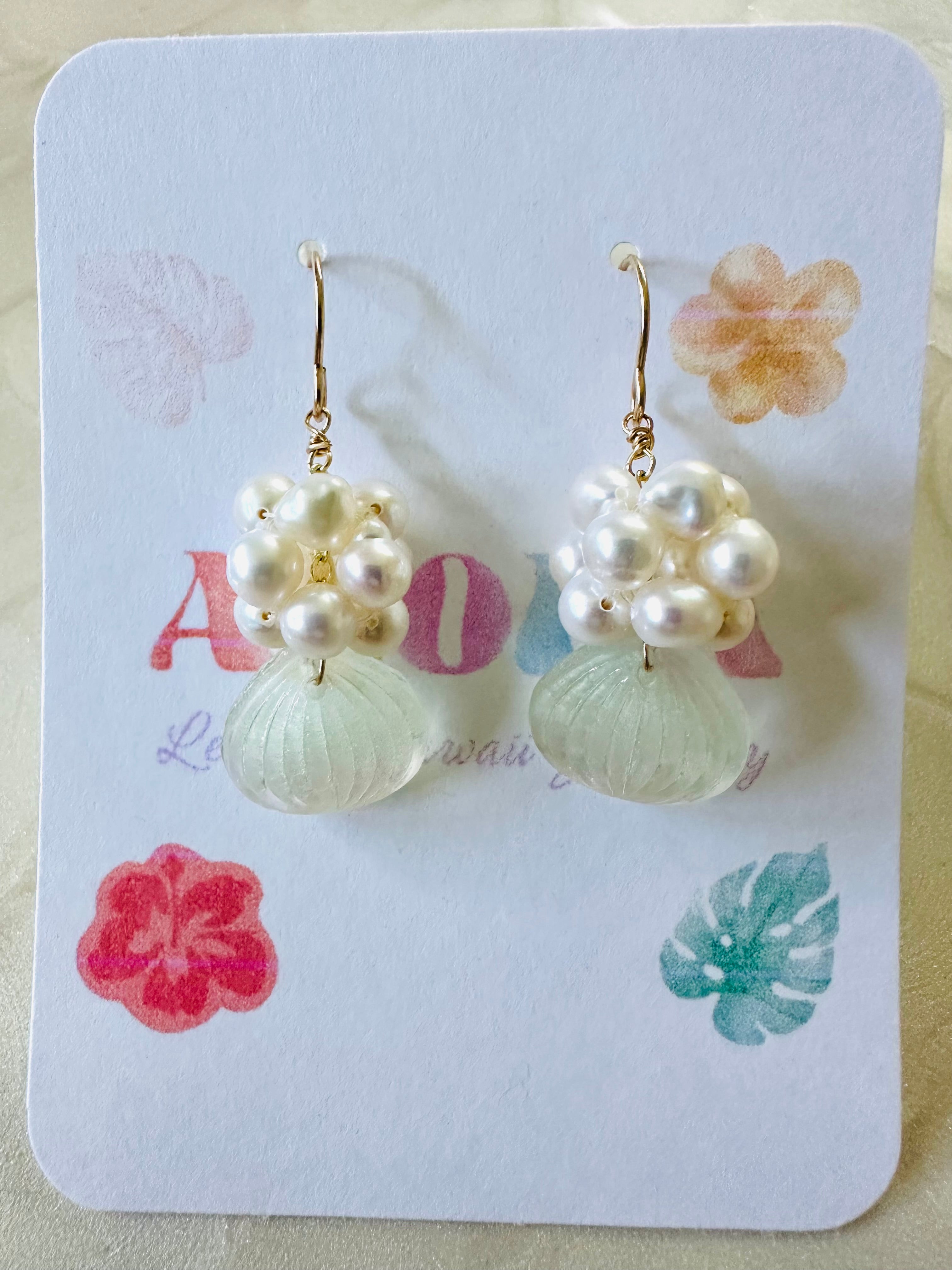 Freshwater Pearls & Glass Shell Earrings