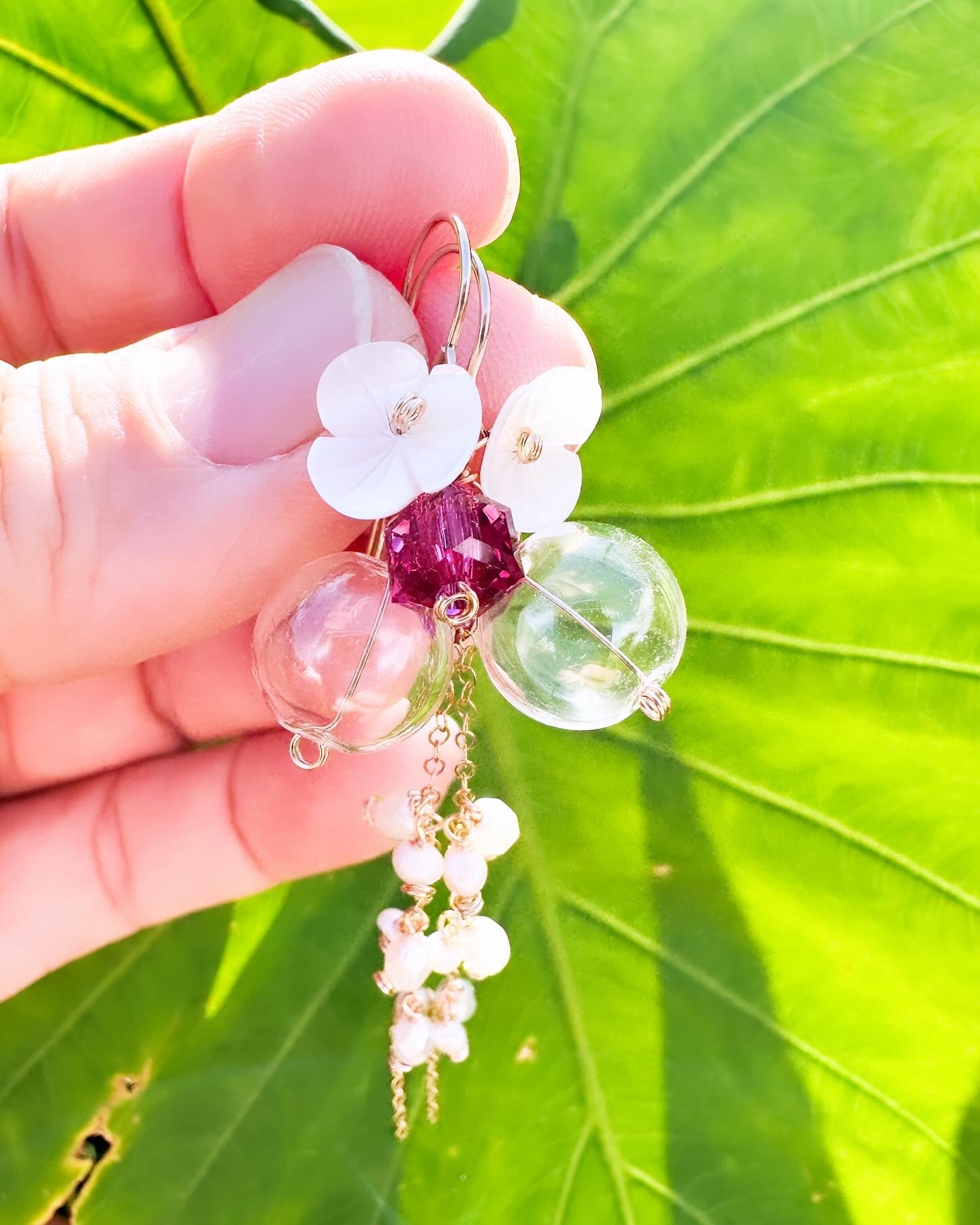 Shell Flower Clear Glass Earrings