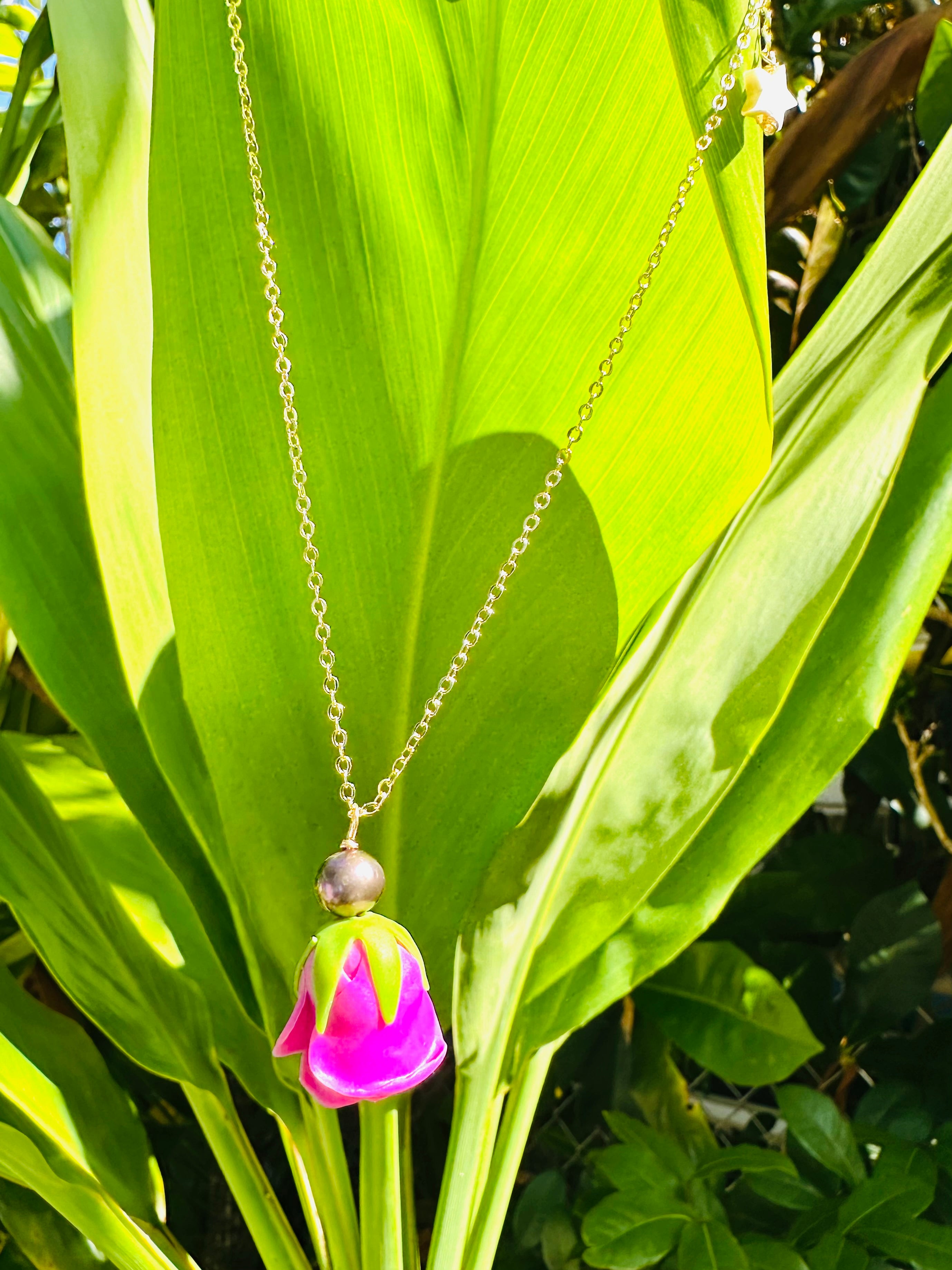 Pink Rose & Peacock Pearl Necklaces
