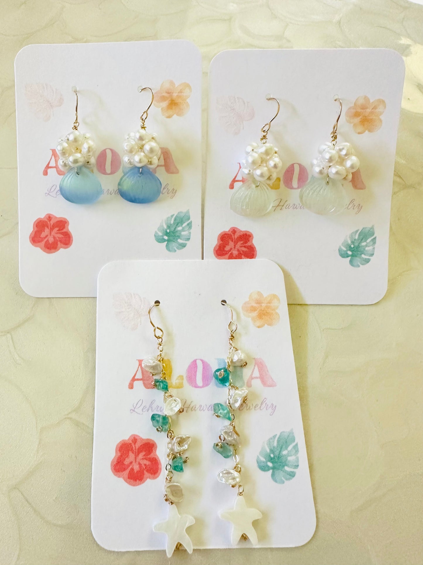 Starfish Shell & Apatite Pearls Earrings