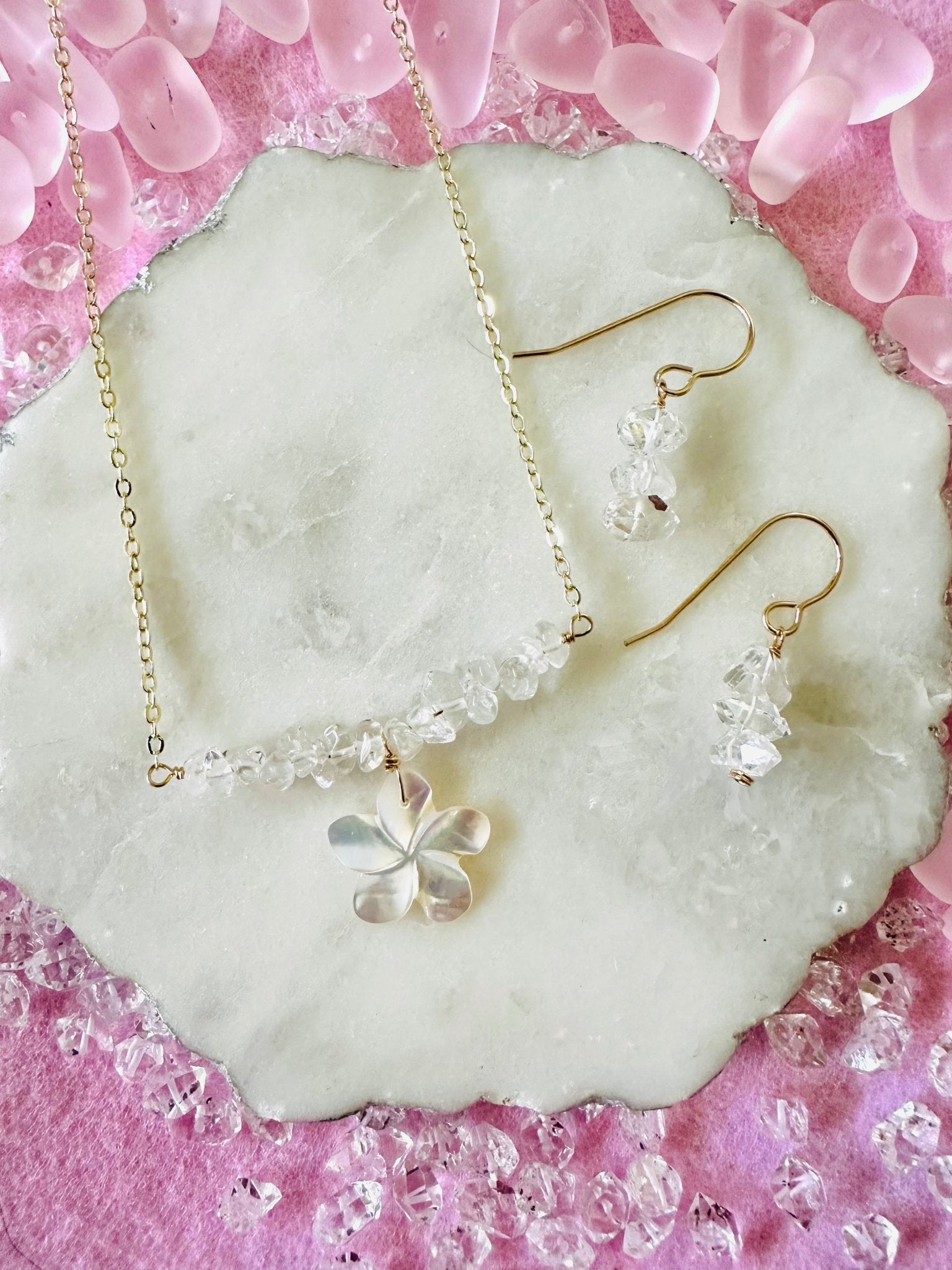 Plumeria & Clear Quartz Necklace - Lehua Hawaii Jewelry LLC