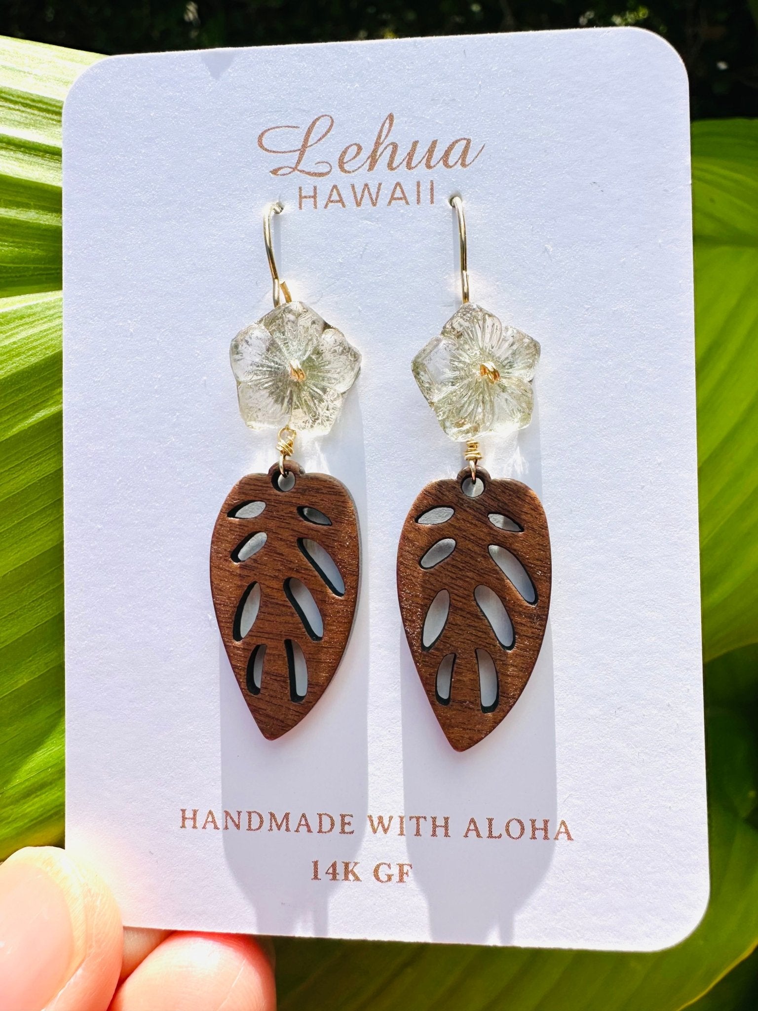 Vintage Clear Gold Flower Earrings - Lehua Hawaii Jewelry LLC