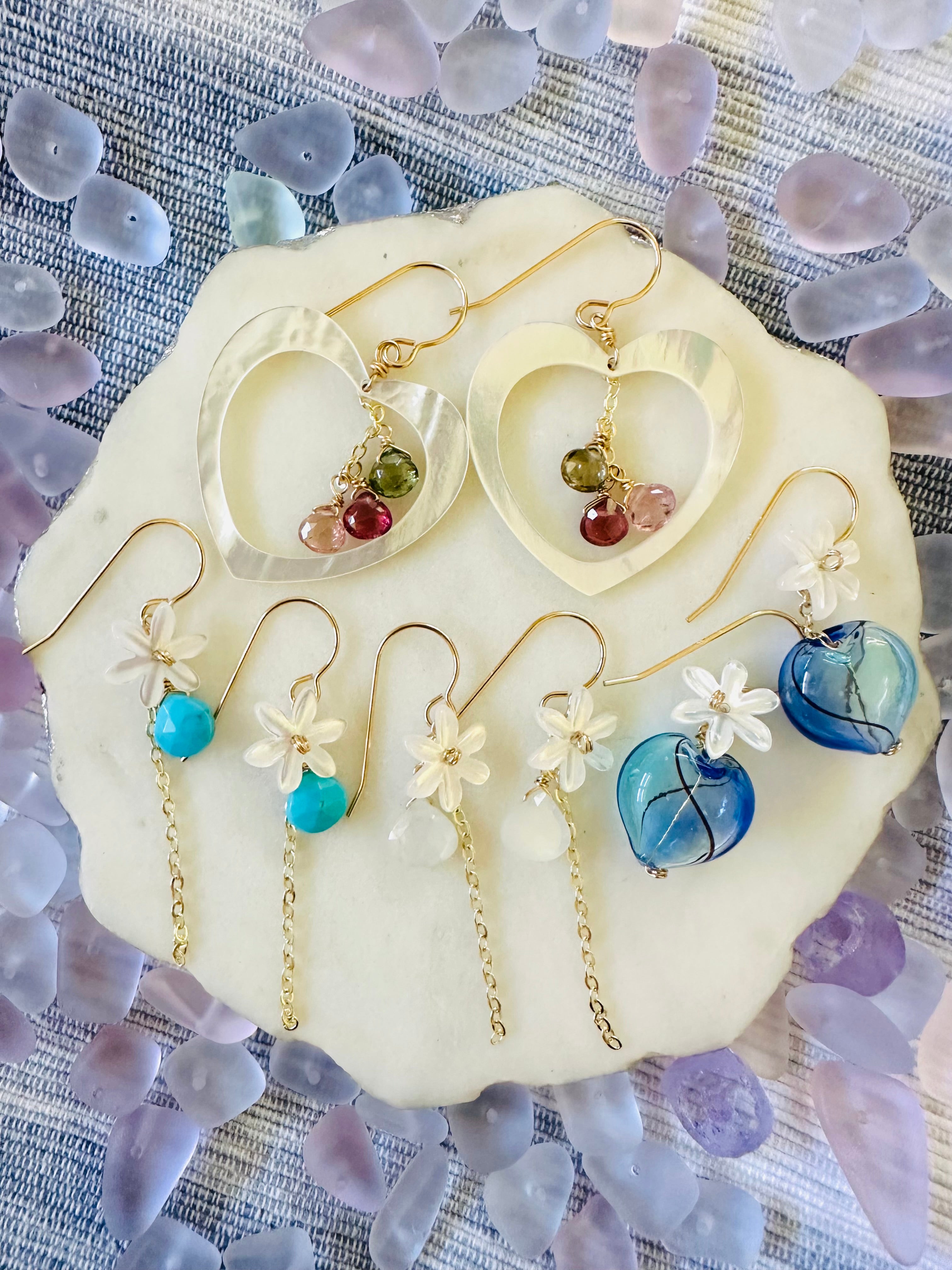 Shell Heart & Tourmaline Earrings