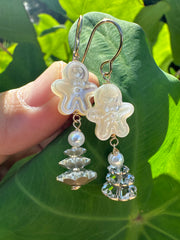 Gingerbread Man Shell & Crystal Tree Earrings
