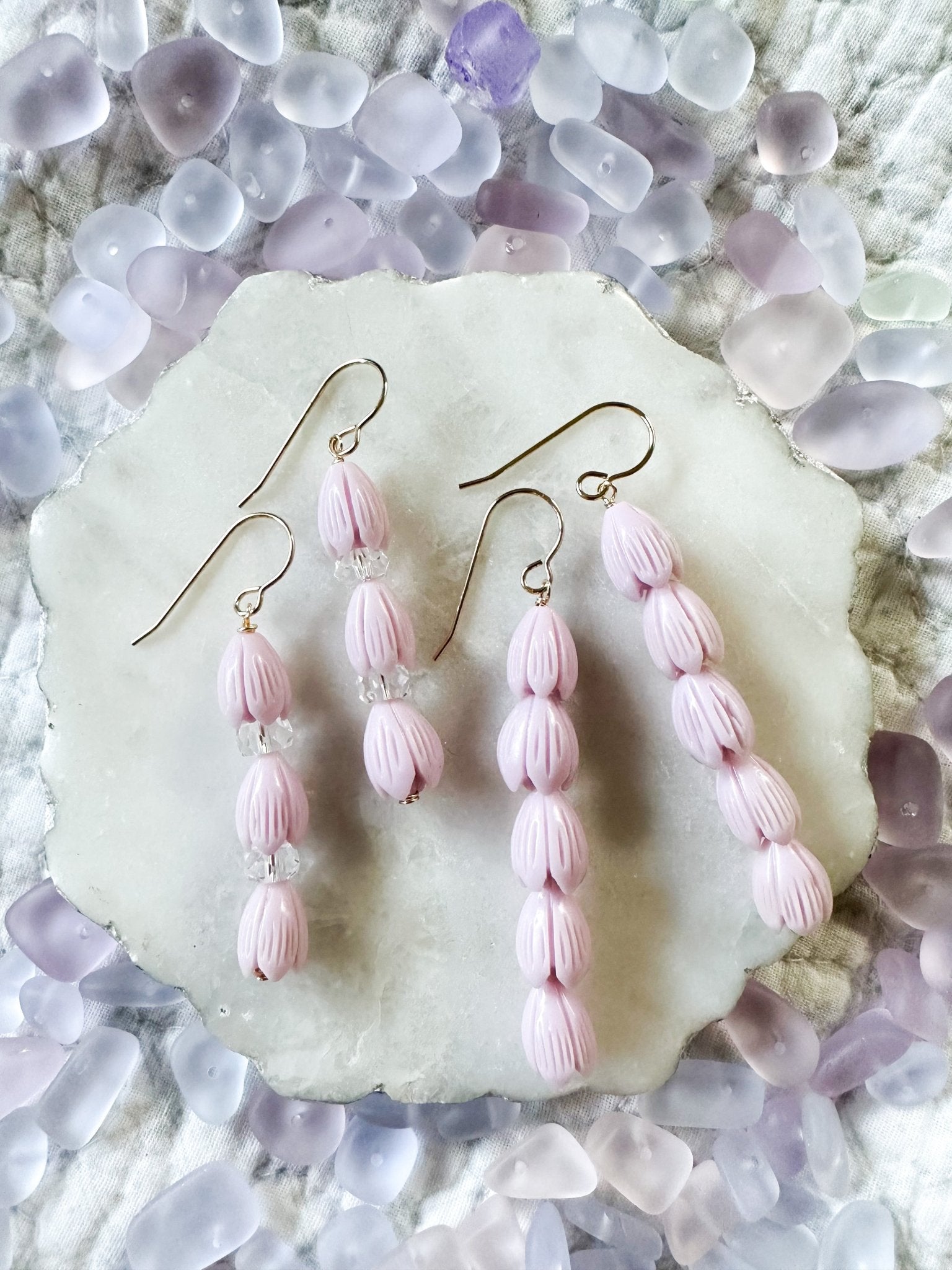Lavender Purple Pua Pikake Earrings - Lehua Hawaii Jewelry LLC