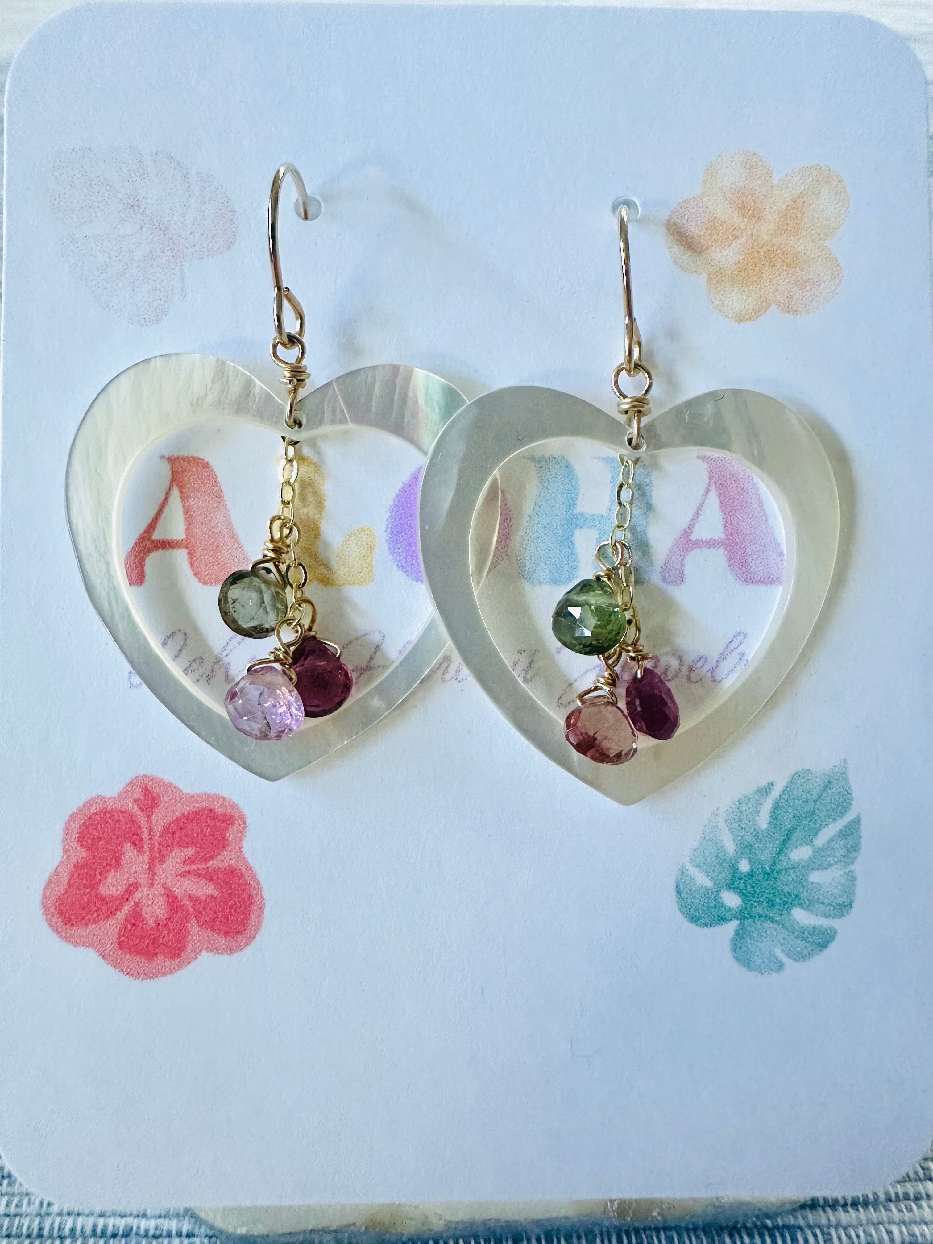 Shell Heart & Tourmaline Earrings