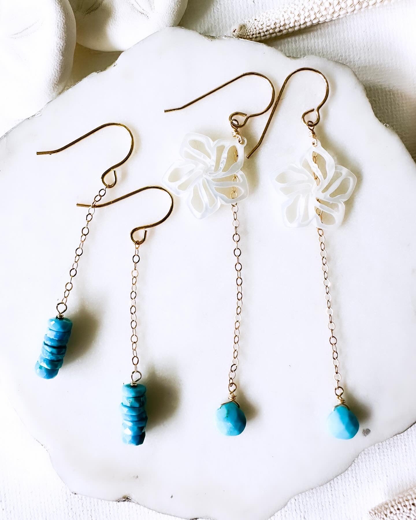 Plumeria & Sleeping Beauty Turquoise Drop Earring - Lehua Hawaii Jewelry LLC