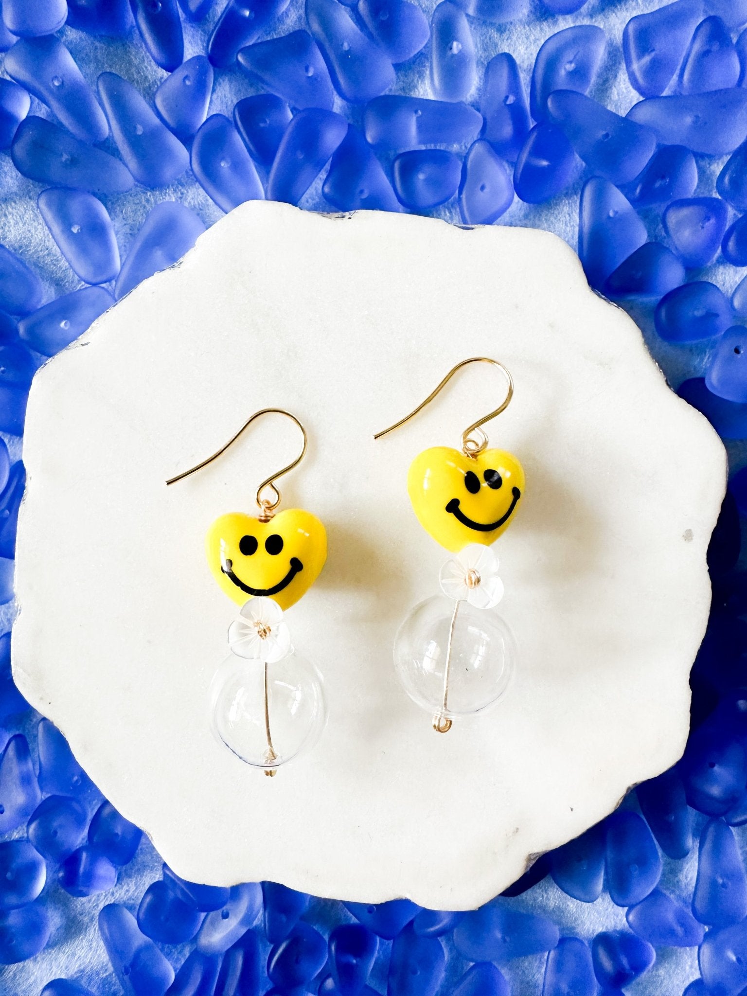 Happy Face & Clear Glass Earrings - Lehua Hawaii Jewelry LLC