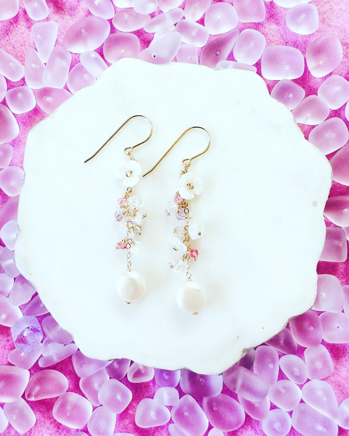 Coin Pearl & Crystal Diamond Earrings