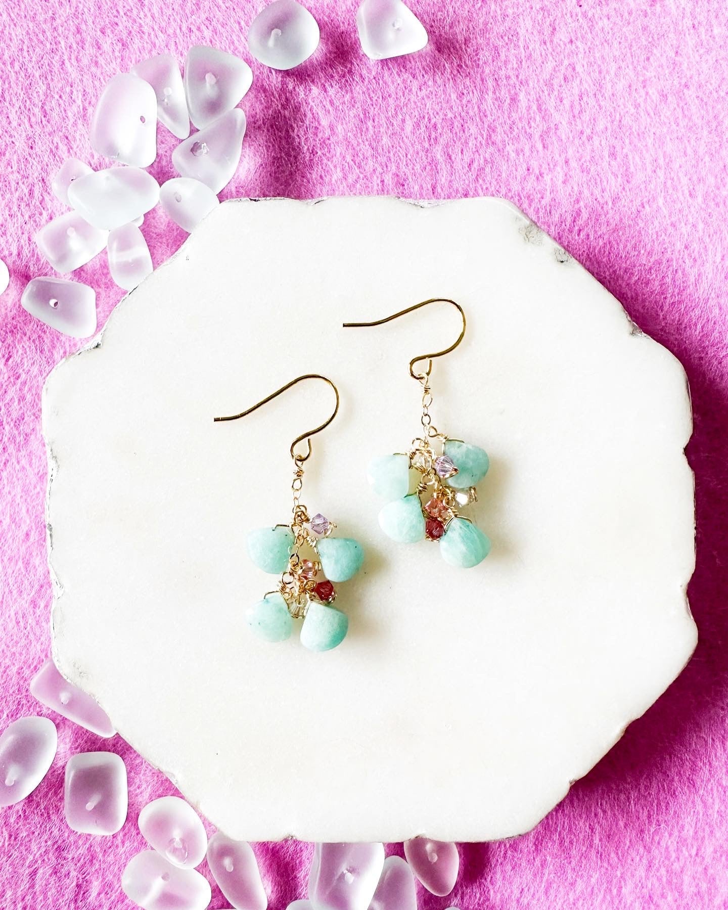 Amazonite Briolette & Crystal Earrings - Lehua Hawaii Jewelry LLC