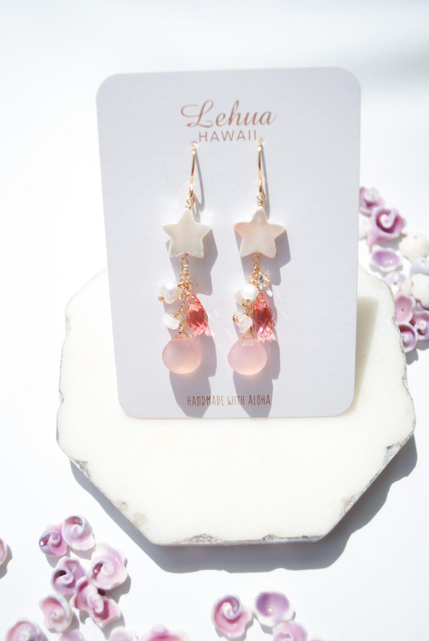 Mermaid Rose Peach Crystal Star Earrings