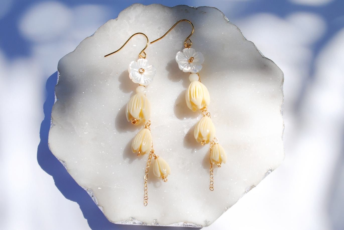 Vintage Pikake & Flower Shell Earrings - Lehua Hawaii Jewelry LLC
