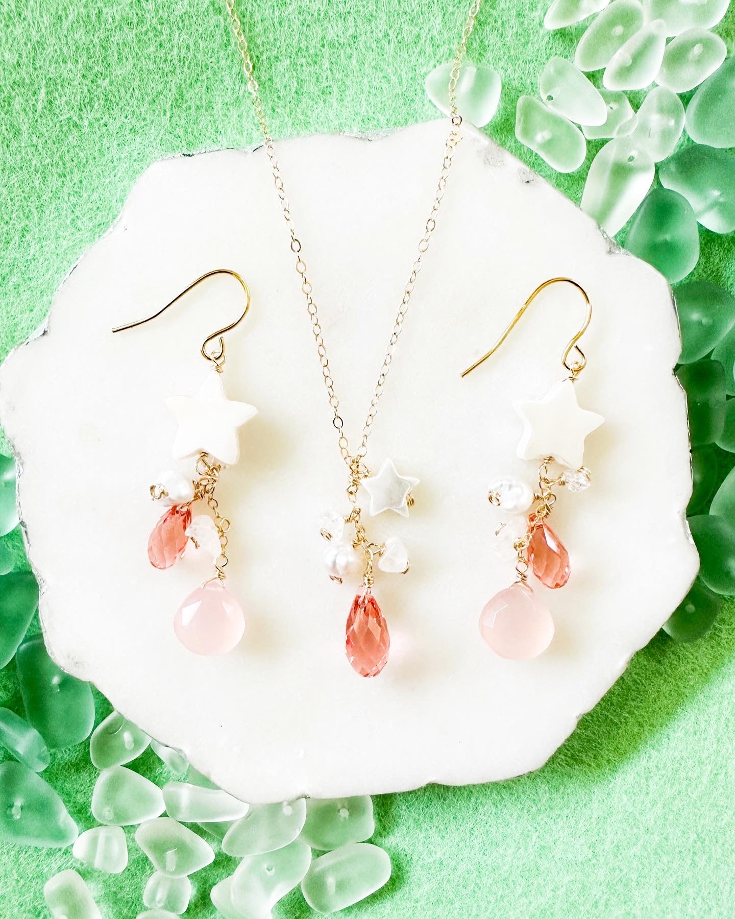 Mermaid Rose Peach Crystal Star Necklace