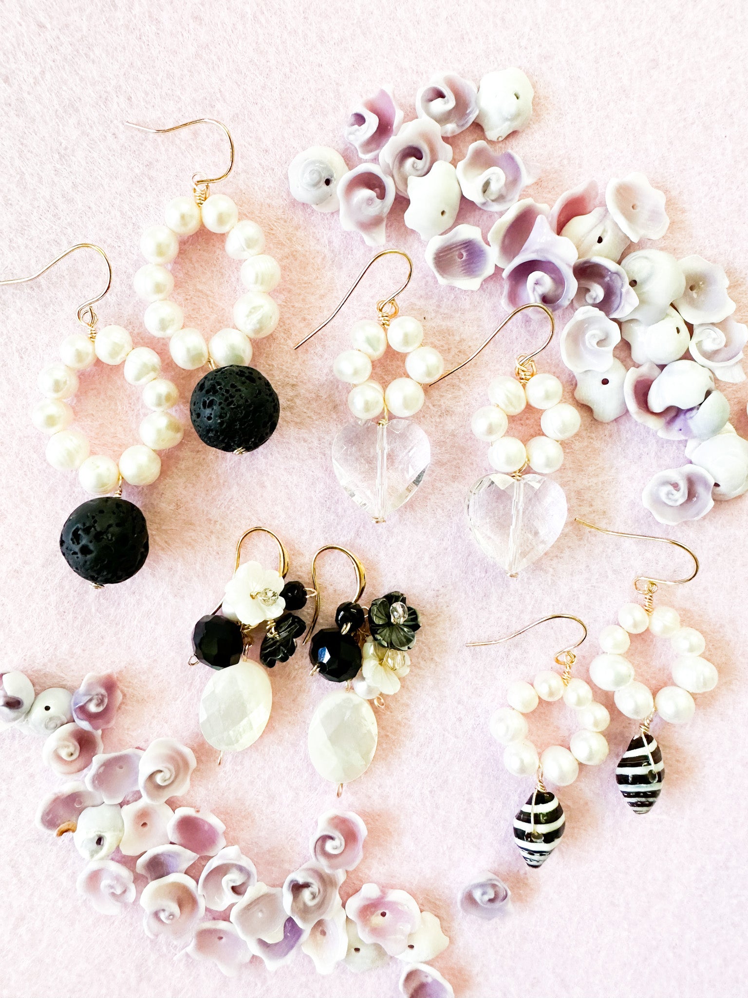 Pearl & Glass Heart Earrings