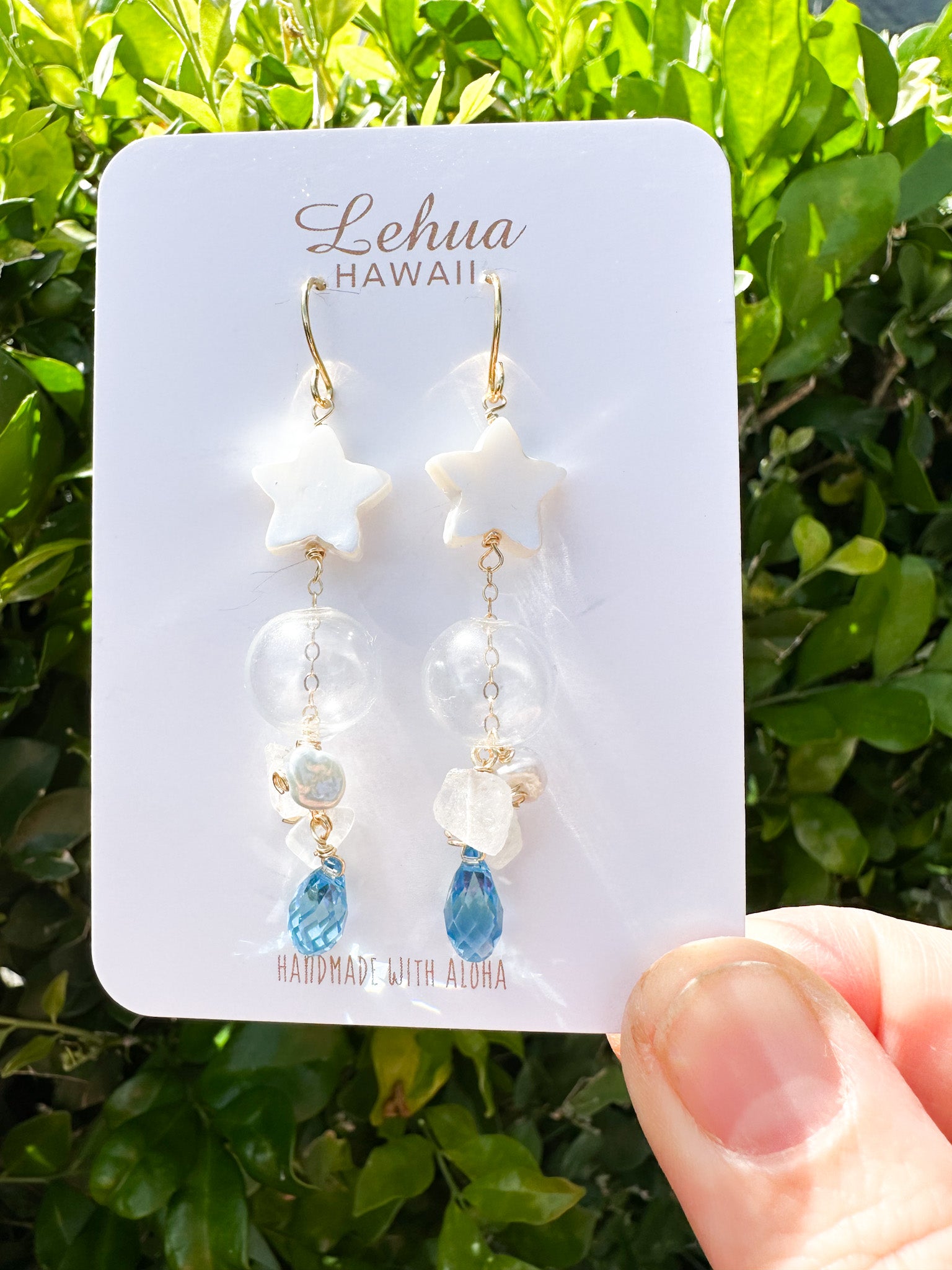 Aquamarine Blue Crystal Glass Star Earrings - Lehua Hawaii Jewelry LLC