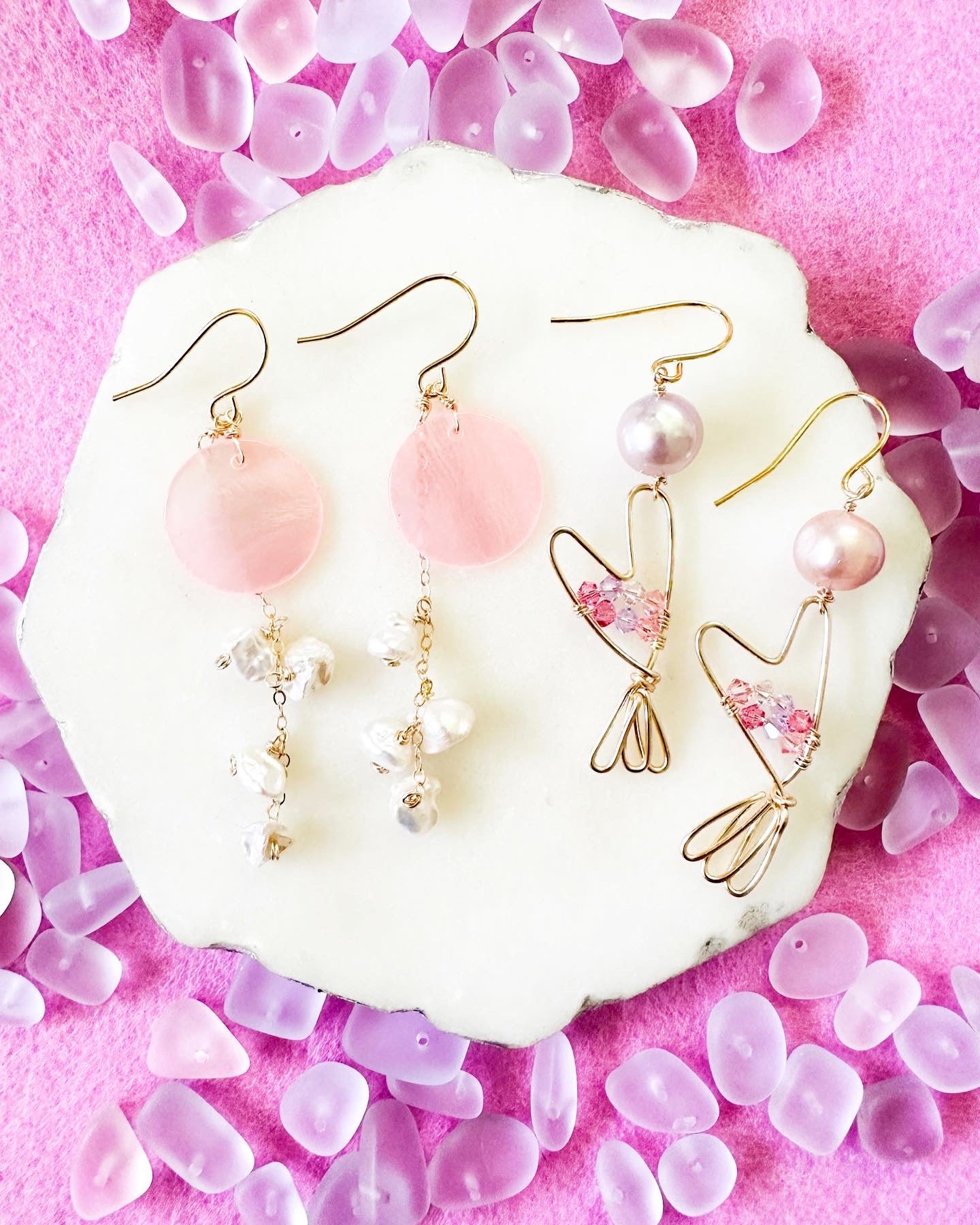 Mermaid Pink Shell &Pearl Earrings