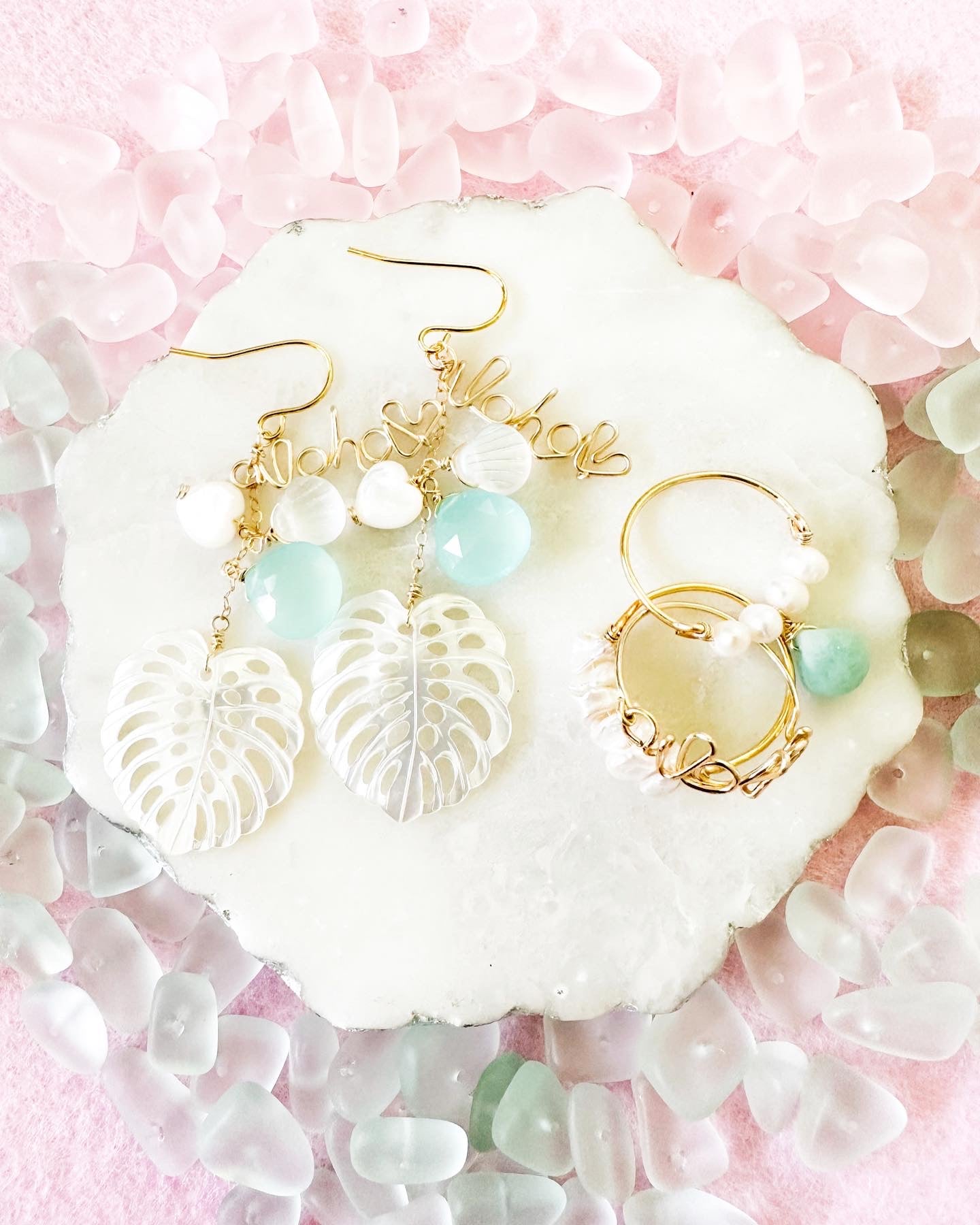 Aqua Sea Mist Chalcedony & Monstela Earrings
