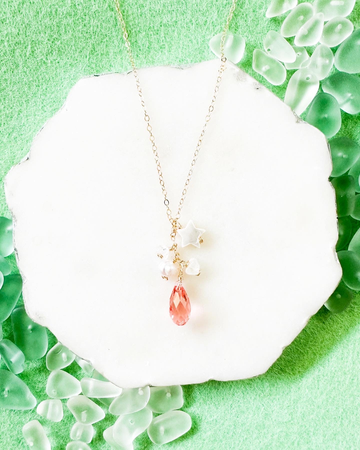 Mermaid Rose Peach Crystal Star Necklace