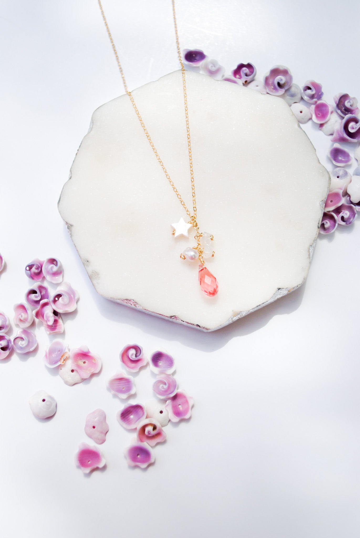 Mermaid Rose Peach Crystal Star Necklace