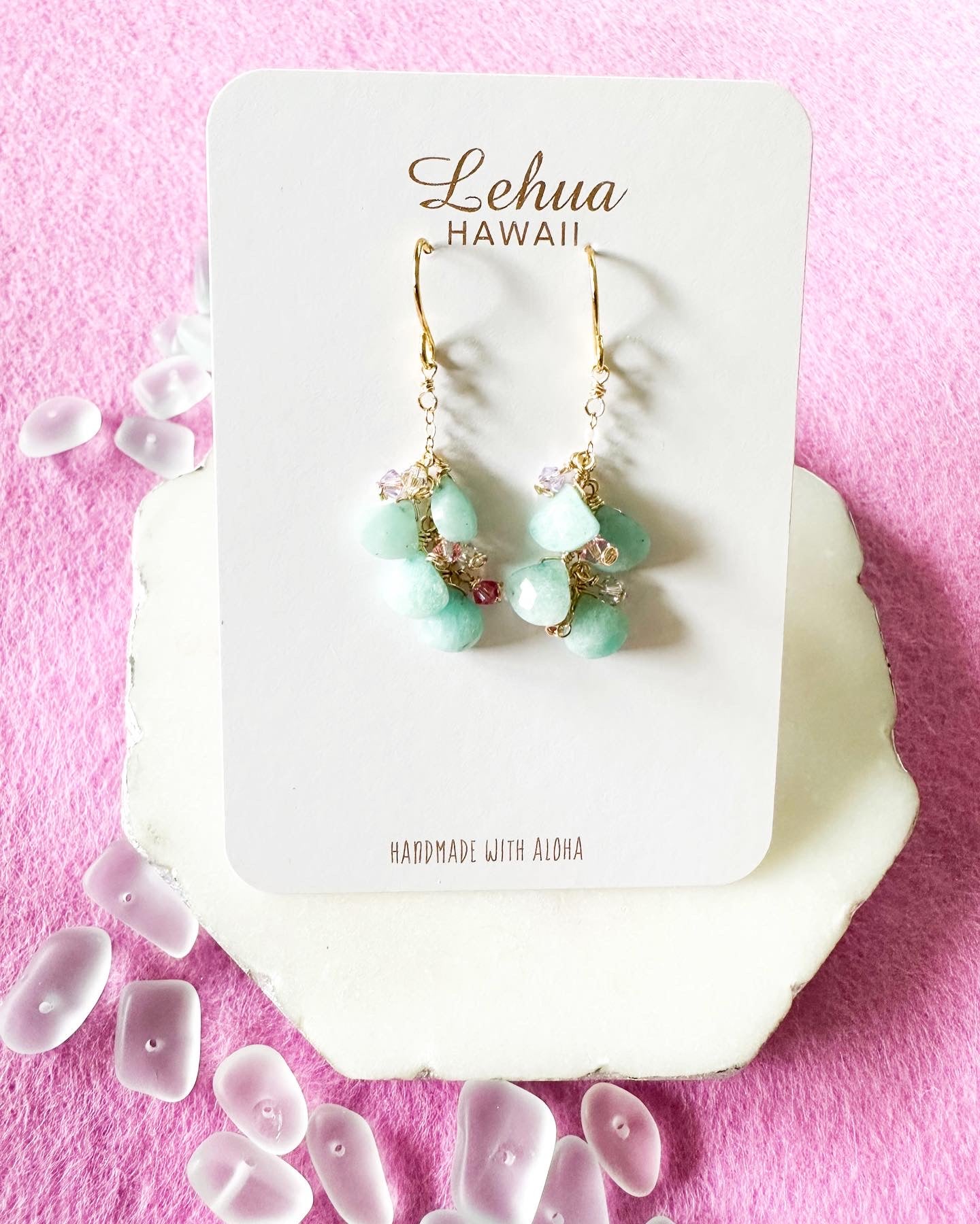 Amazonite Briolette & Crystal Earrings - Lehua Hawaii Jewelry LLC