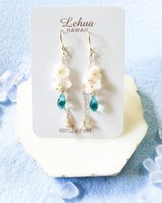 Turquoise Blue Crystal & Shell Flower Earrings
