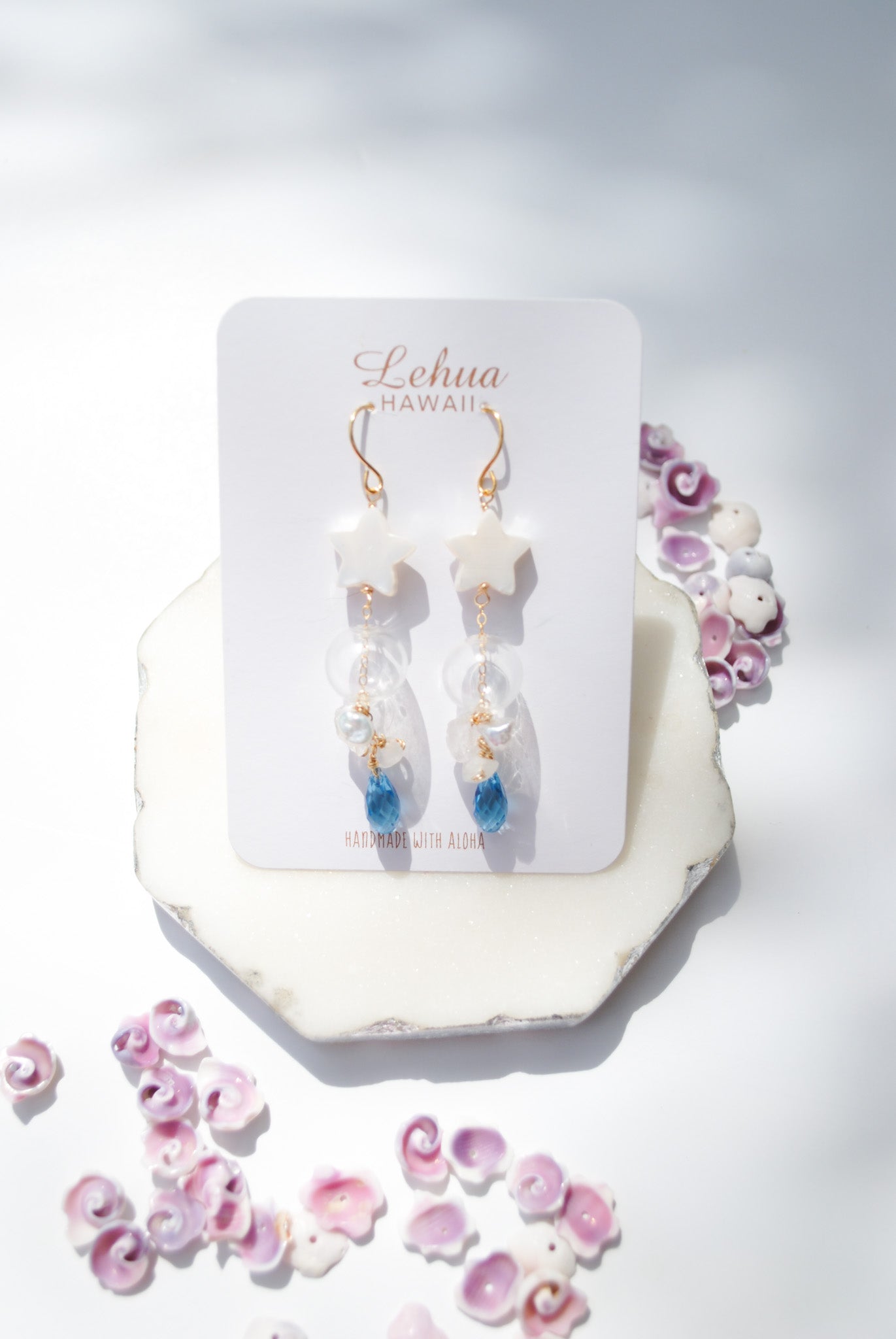 Aquamarine Blue Crystal Glass Star Earrings - Lehua Hawaii Jewelry LLC