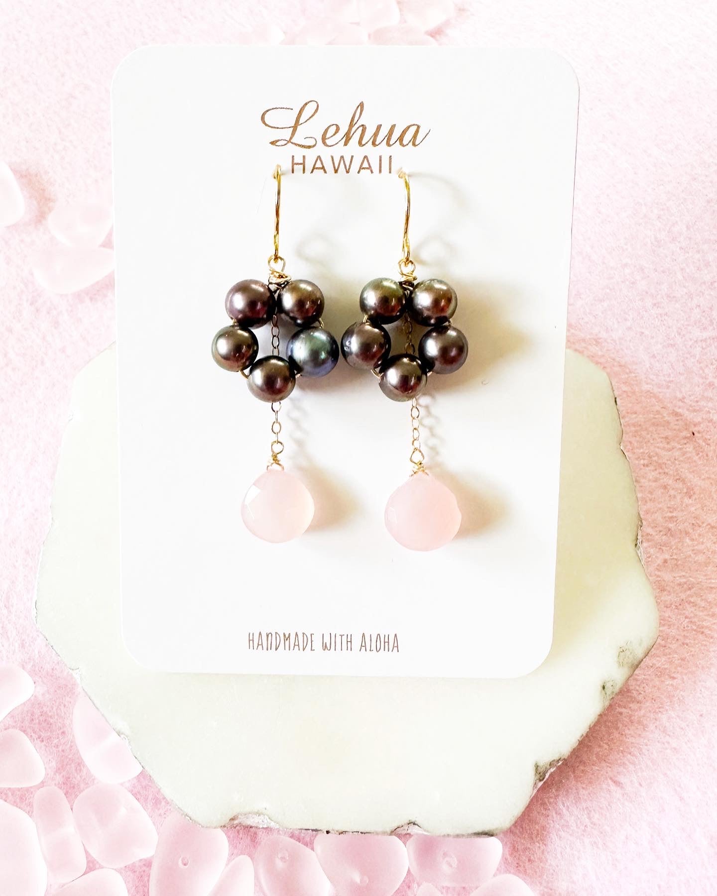 Pearl Flower & Rose Pink Chalcedony Earrings