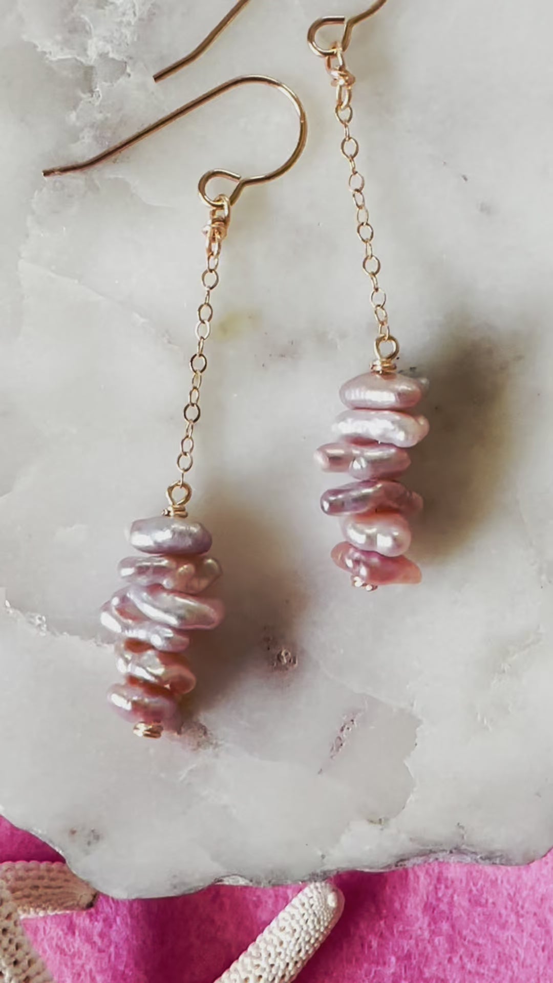 Load video: Purple Keishi Pearl Stack Earrings