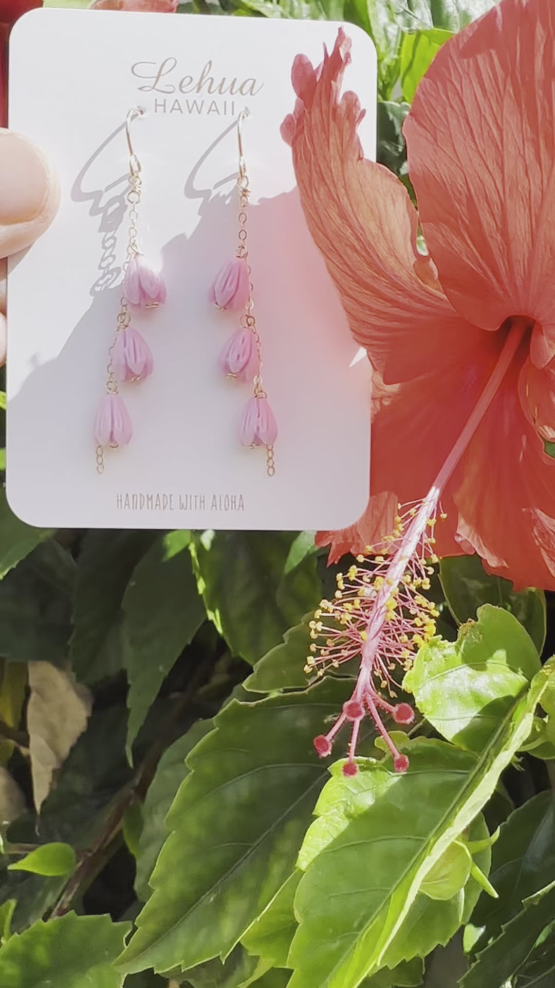 Load video: Rosy Lavender Pua Pikake Earrings
