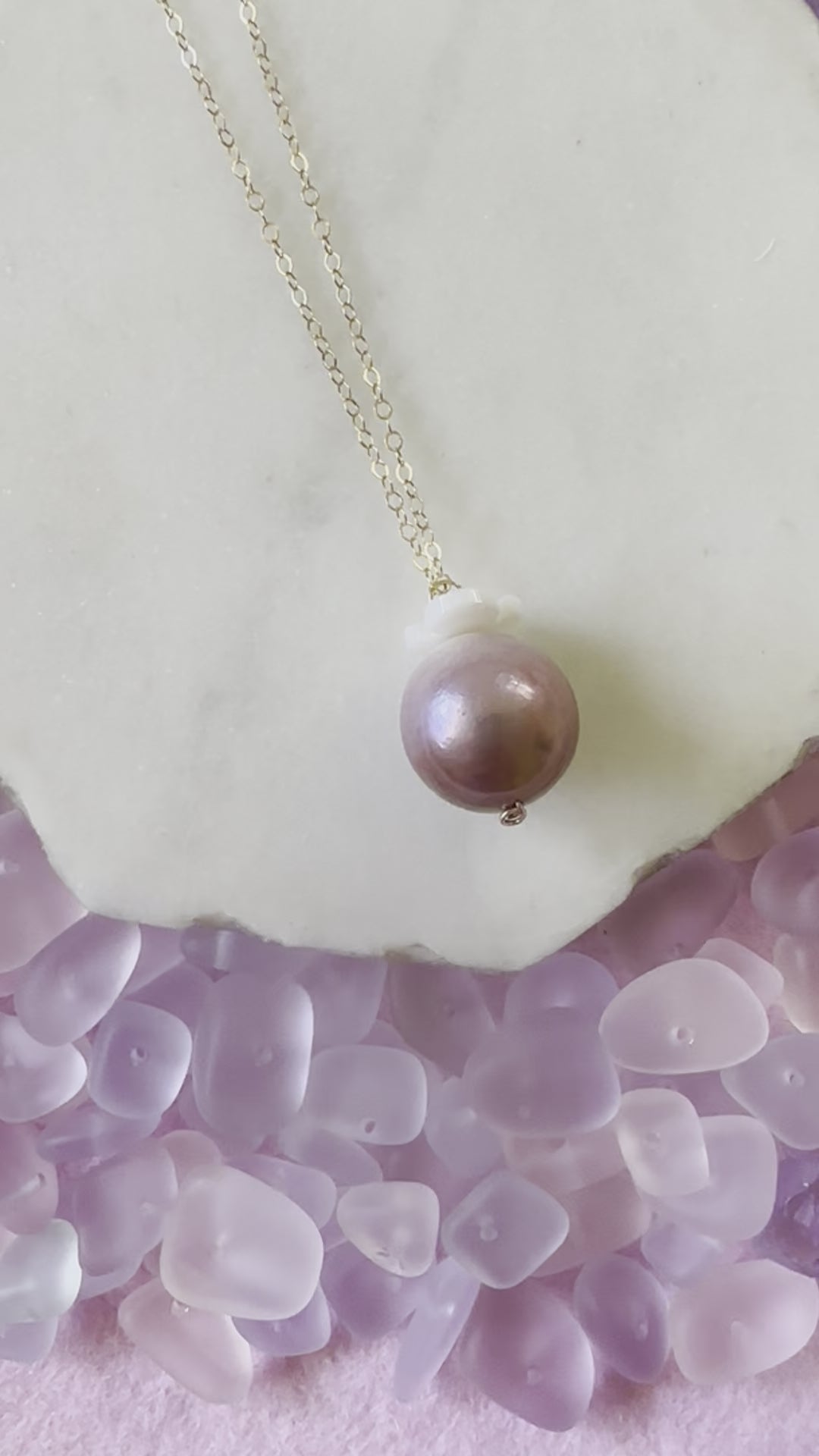 Load video: Purple Pearl Flower Necklace