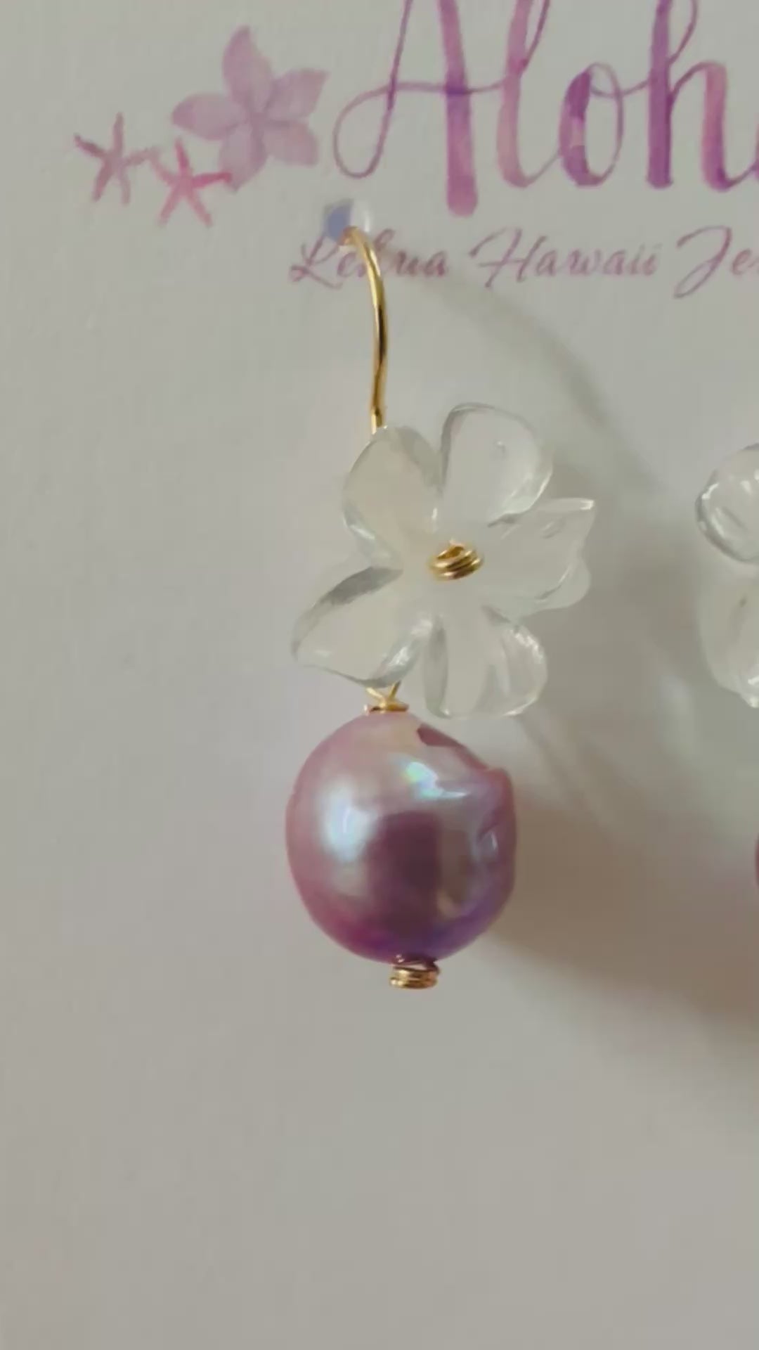 Load video: Clear Flower & Purple Pearl Earrings