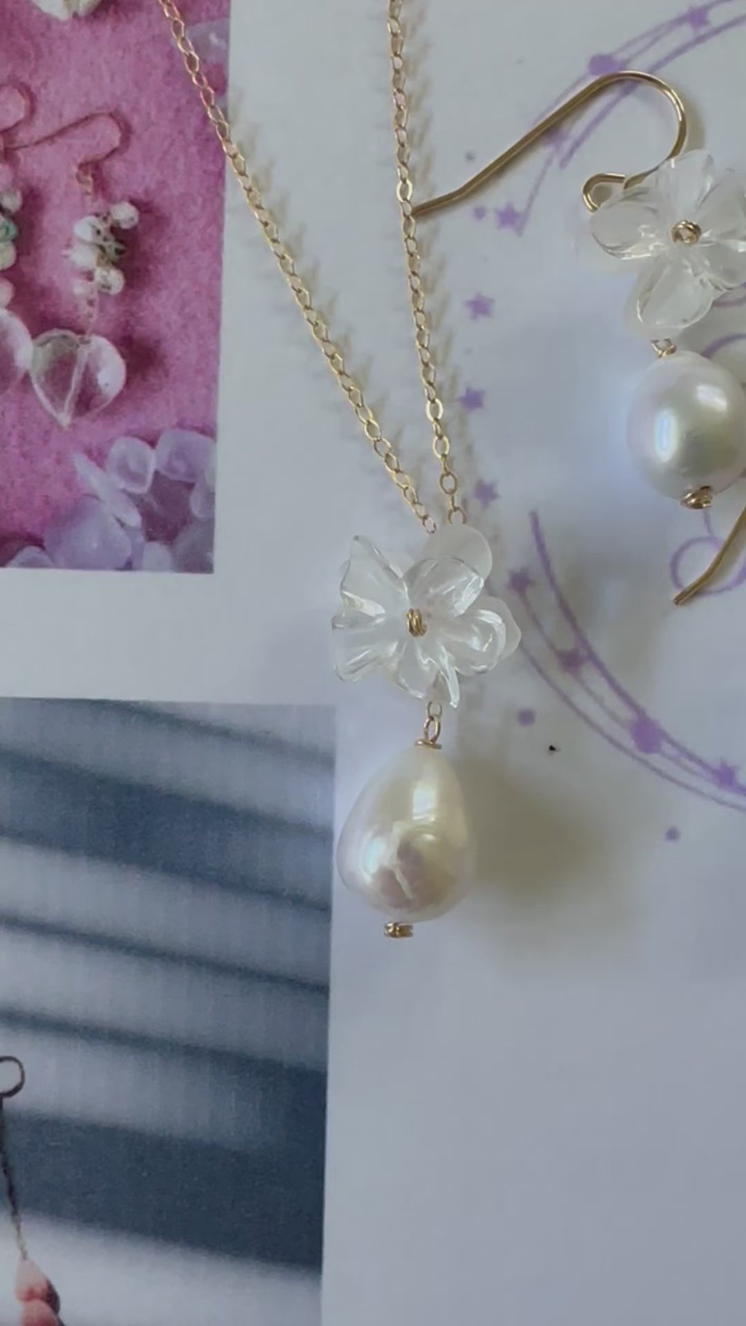 Load video: White Flower & Teardrop Pearl Earrings