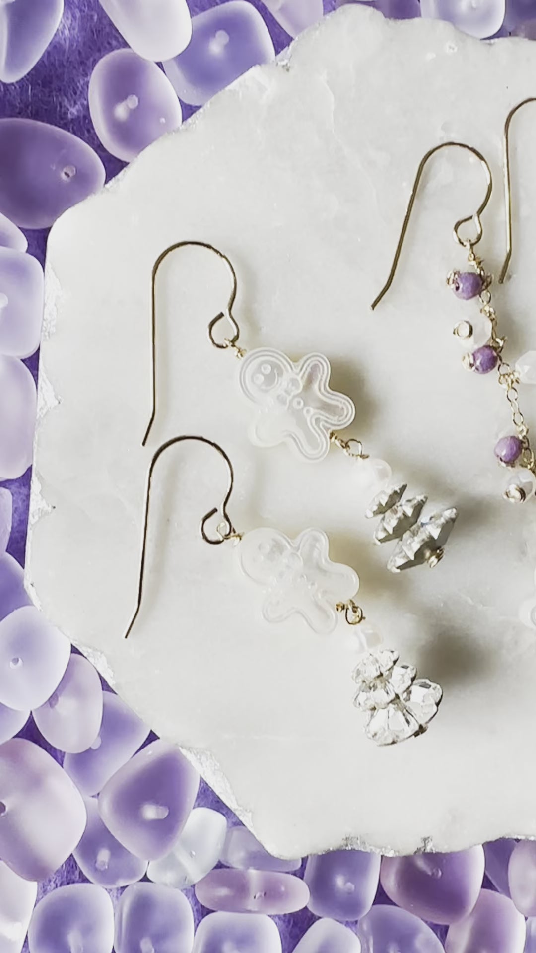 Load video: Gingerbread Man Shell & Crystal Tree Earrings