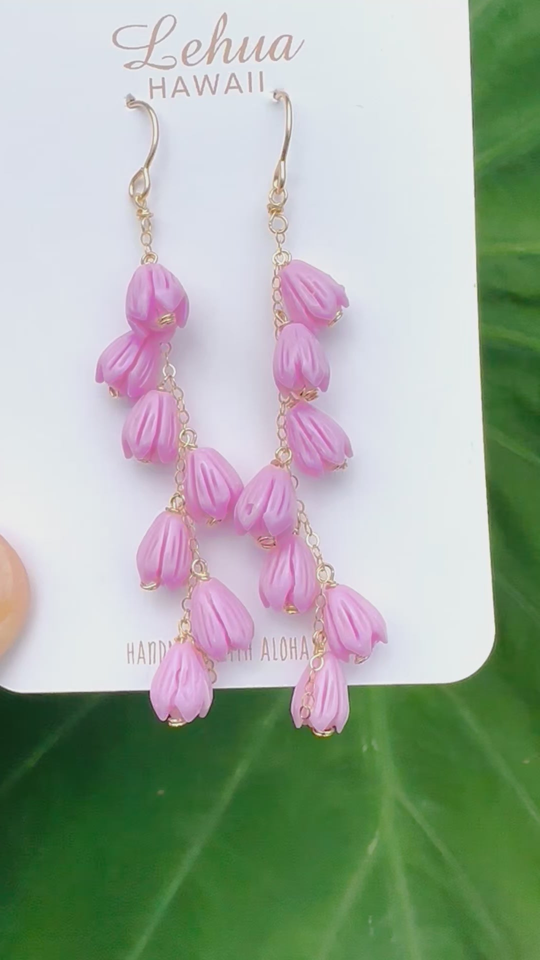 Load video: Rosy Lavender Pua Pikake Dangling Earrings