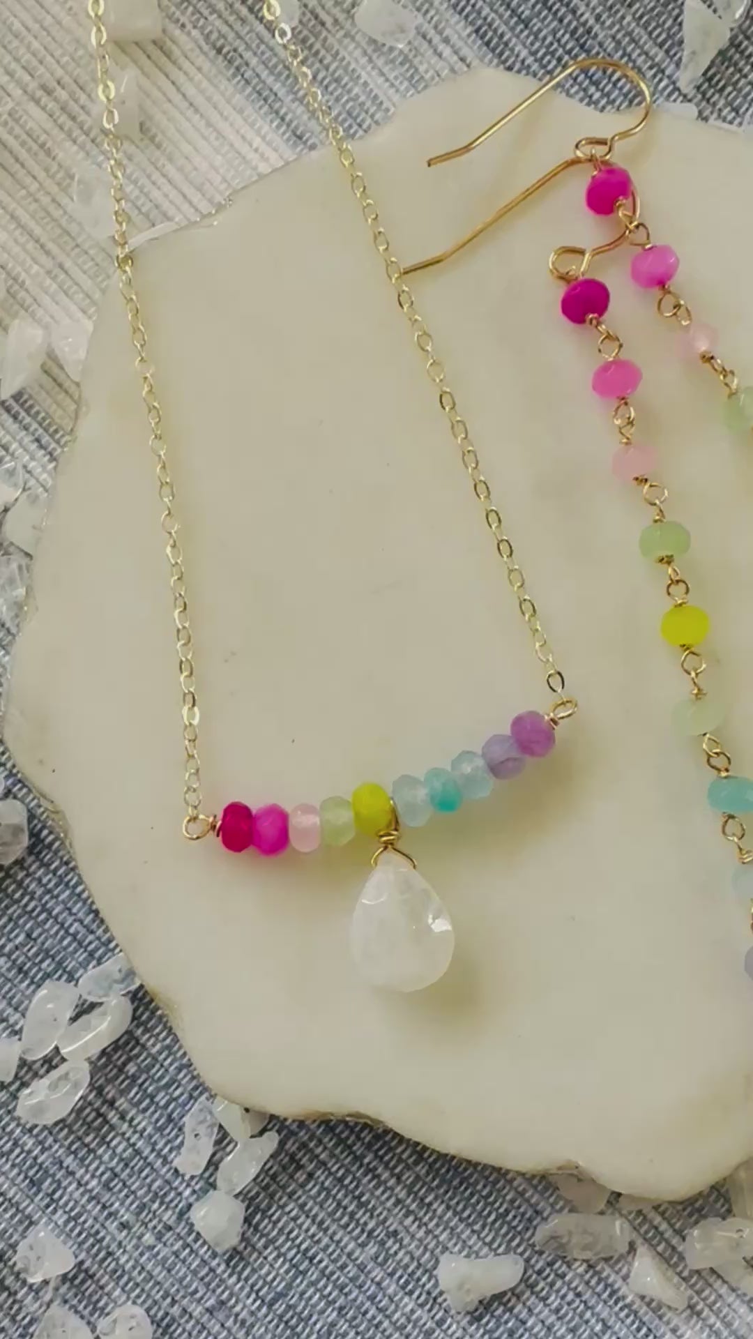 Load video: Hawaiian Rainbow Moonstone Necklaces
