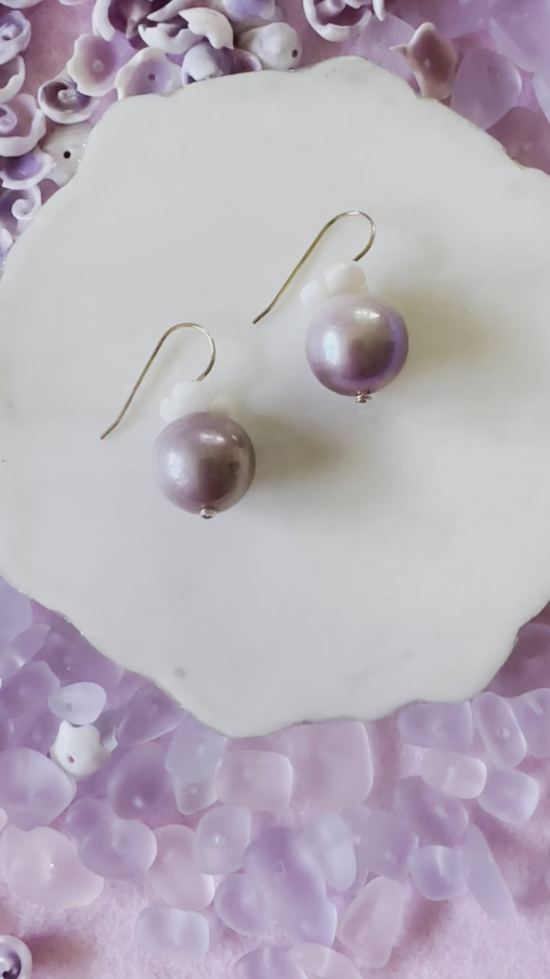 Load video: Purple Pearl Flower Earrings