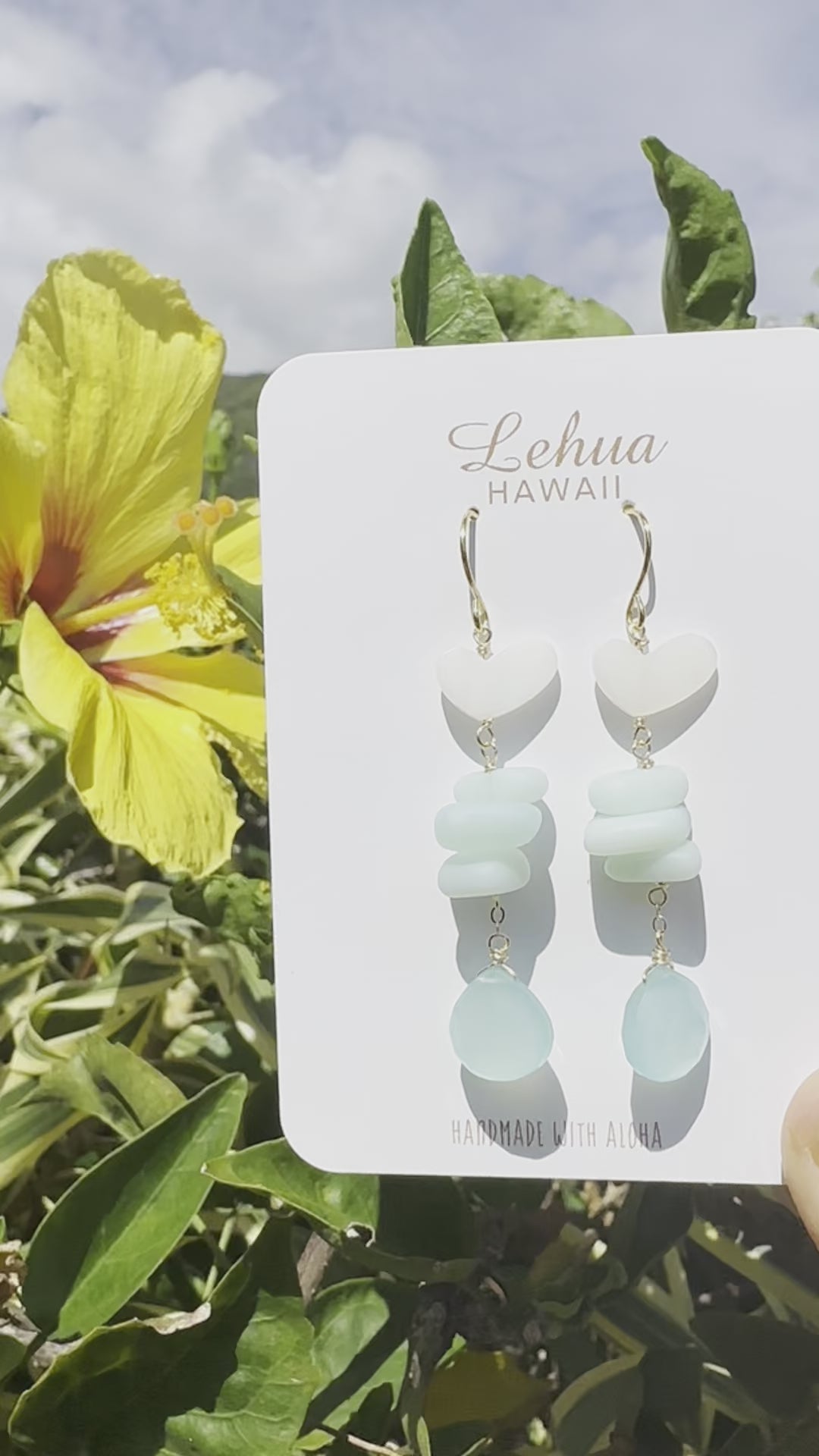 Load video: Aqua Sea Mist & Shell Heart Earrings