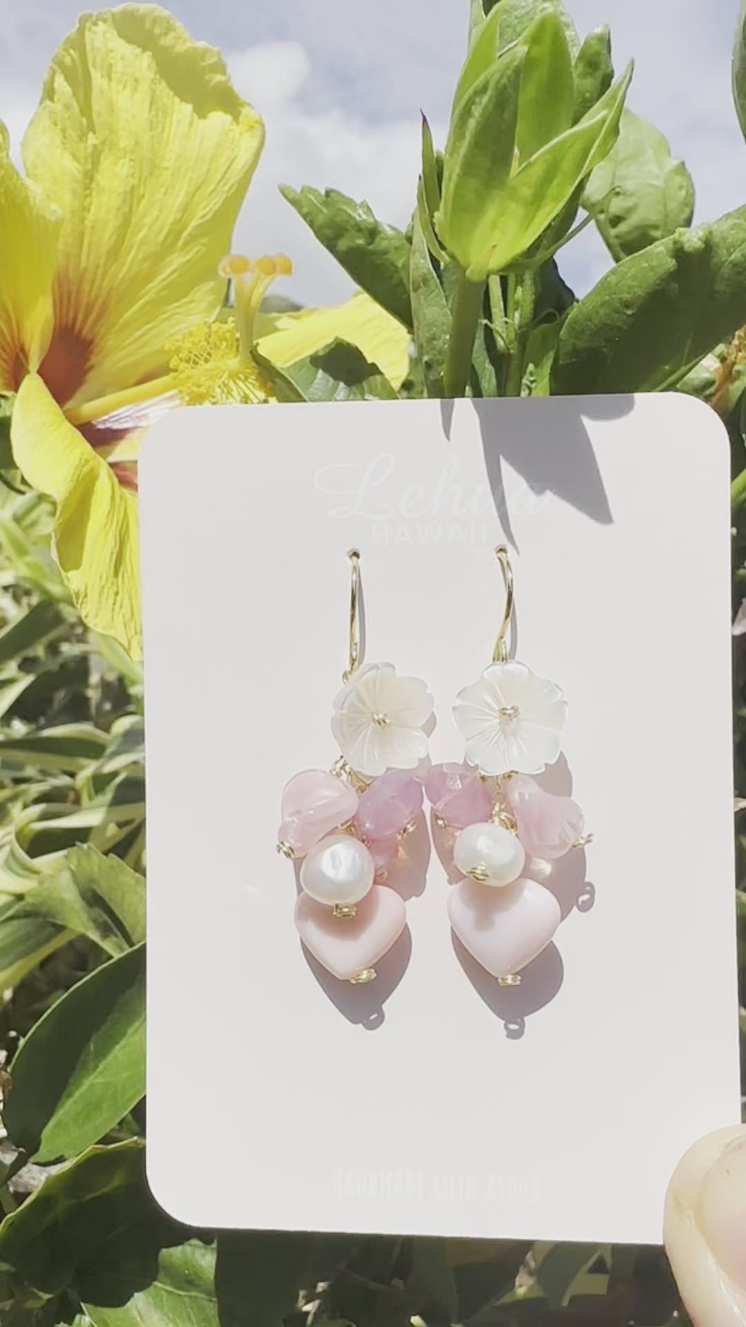 Load video: Pink Conch Shell Heart & Vintage Glass Earrings