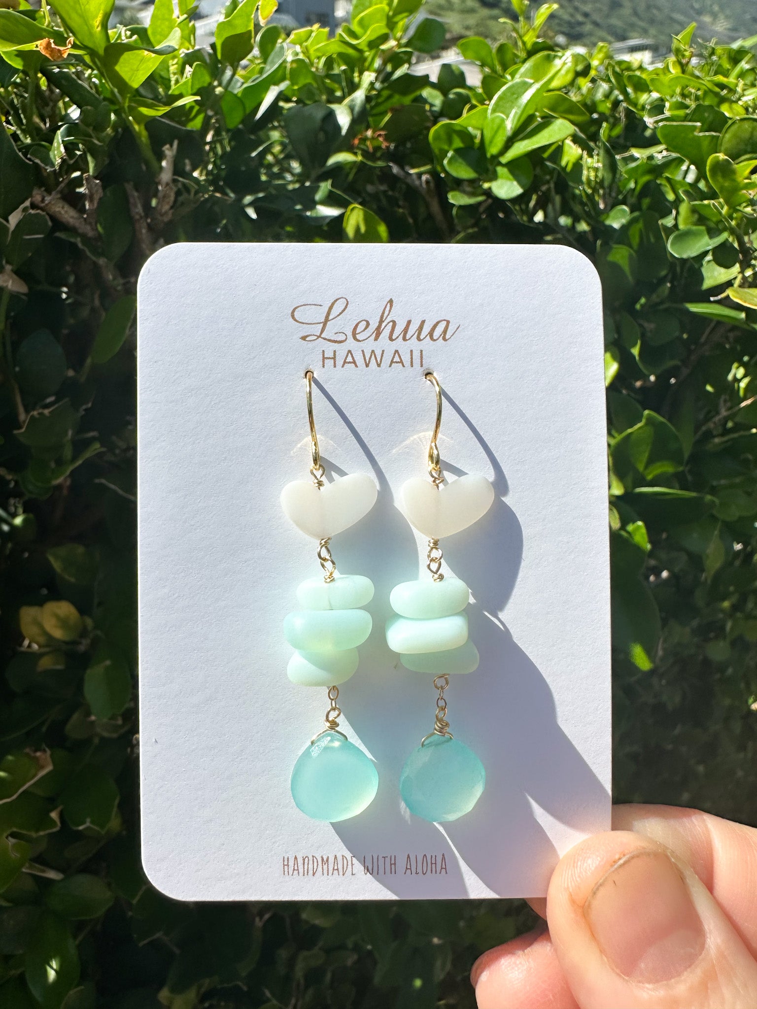 Aqua Sea Mist & Shell Heart Earrings