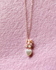 Pink Conch Shell Flower & Puffy Heart Shell Necklace - Lehua Hawaii Jewelry LLC